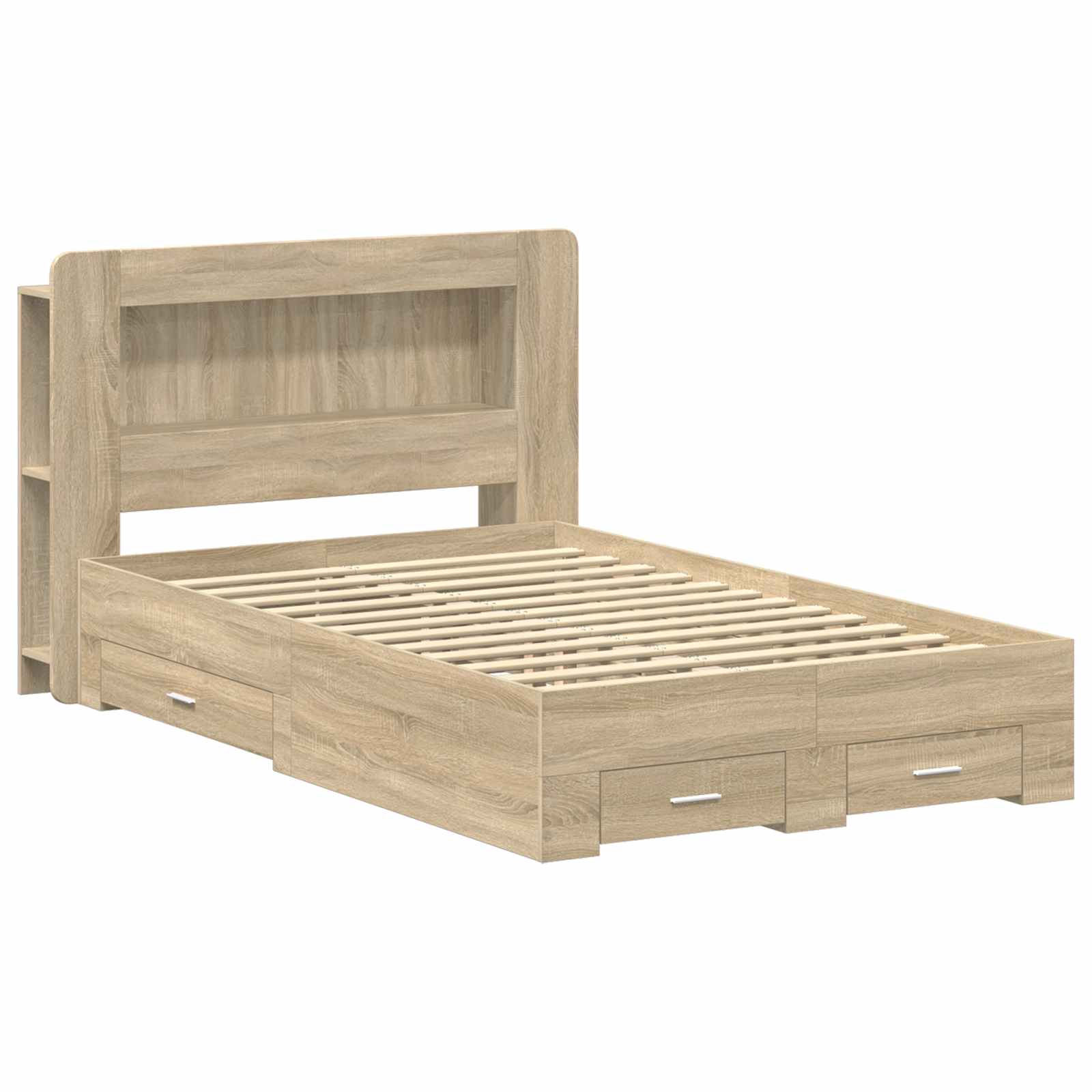 Bedframe met opslag Sonoma Eiken 120 x 190 cm Bewerkt hout is nu te koop bij PeponiXL, paradijselijk wonen!