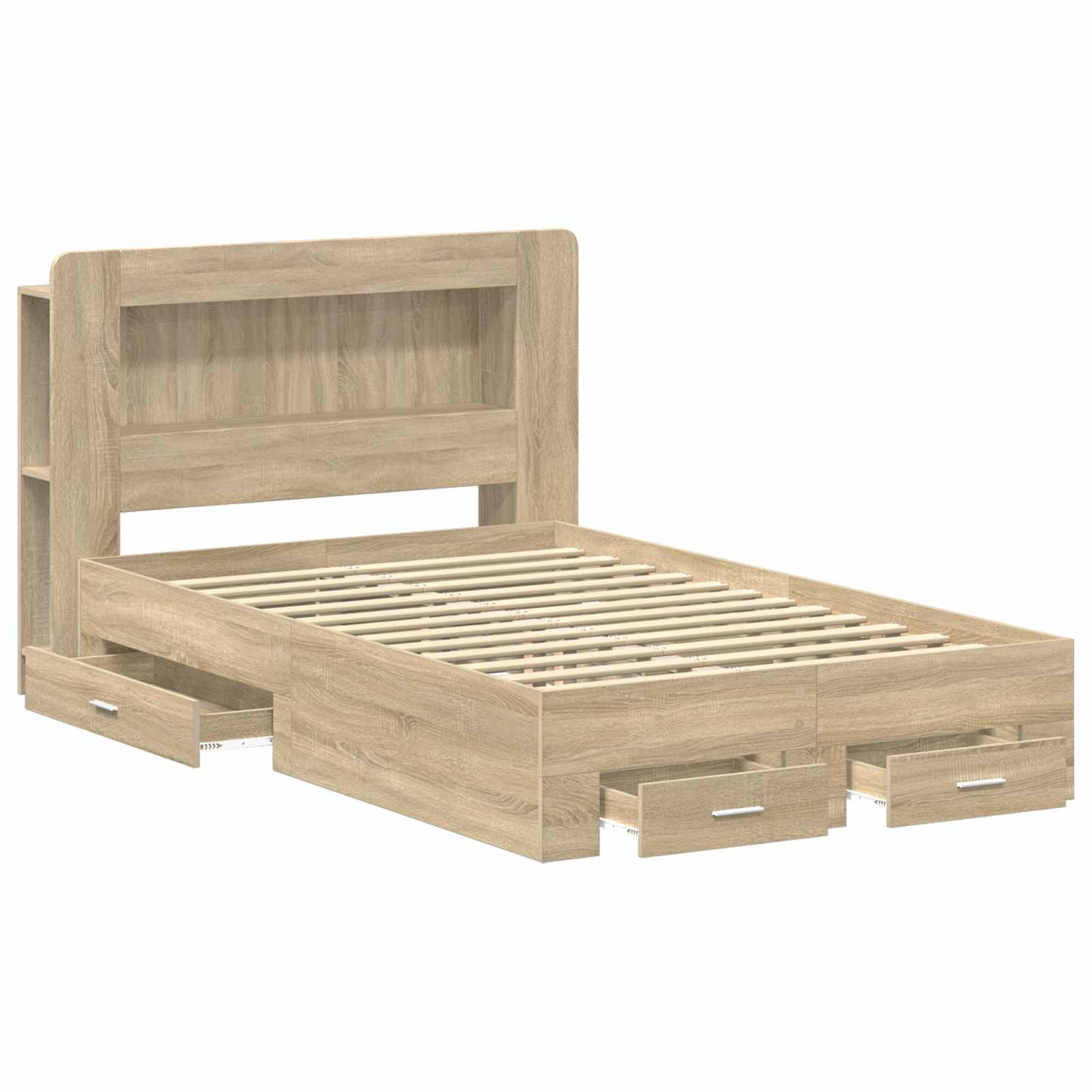 Bedframe met opslag Sonoma Eiken 120 x 190 cm Bewerkt hout is nu te koop bij PeponiXL, paradijselijk wonen!