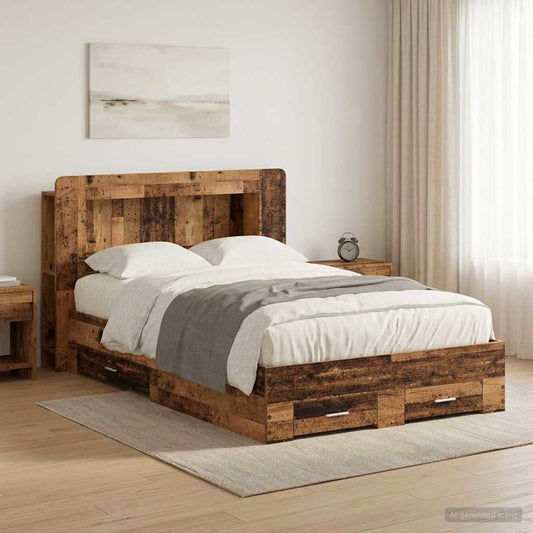 Bedframe met opslag Oud hout 120 x 200 cm Bewerkt hout is nu te koop bij PeponiXL, paradijselijk wonen!