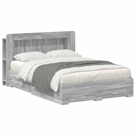 Bedframe met opslag Grijs Sonoma 135 x 190 cm Bewerkt hout is nu te koop bij PeponiXL, paradijselijk wonen!