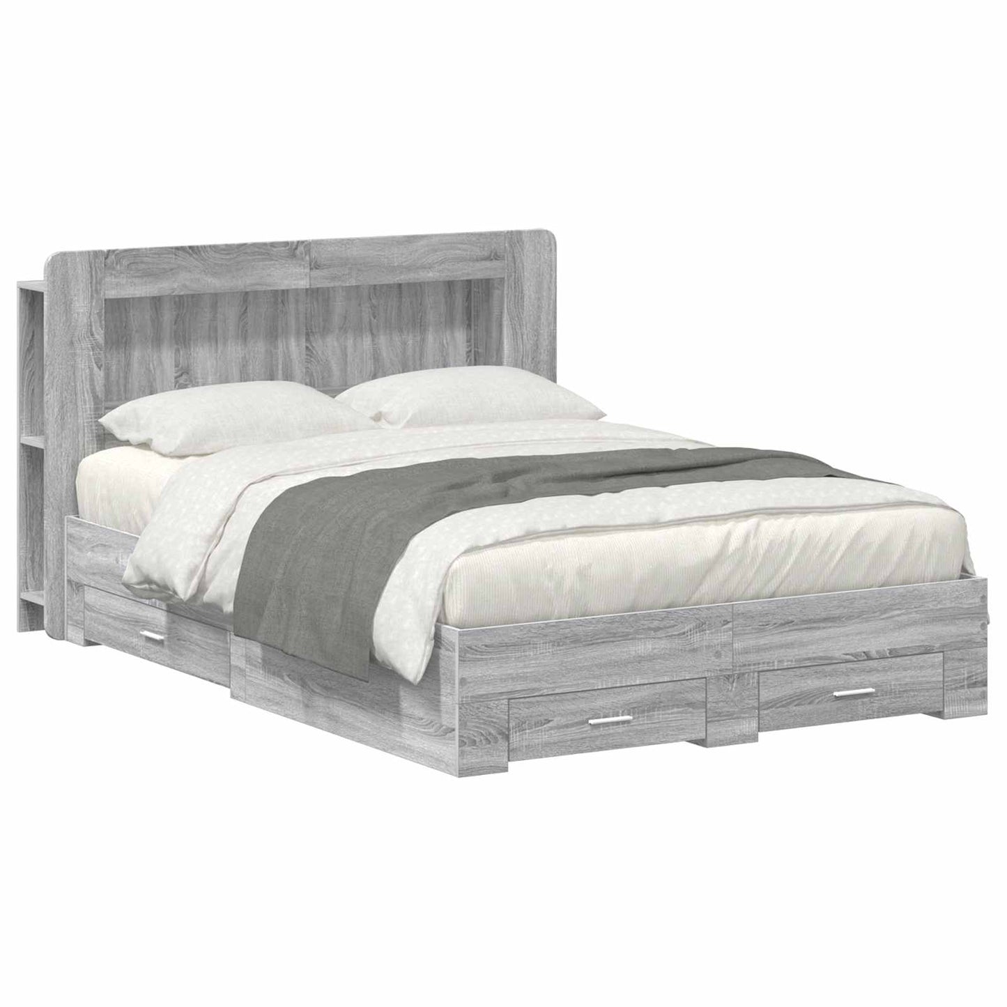 Bedframe met opslag Grijs Sonoma 140 x 200 cm Bewerkt hout is nu te koop bij PeponiXL, paradijselijk wonen!