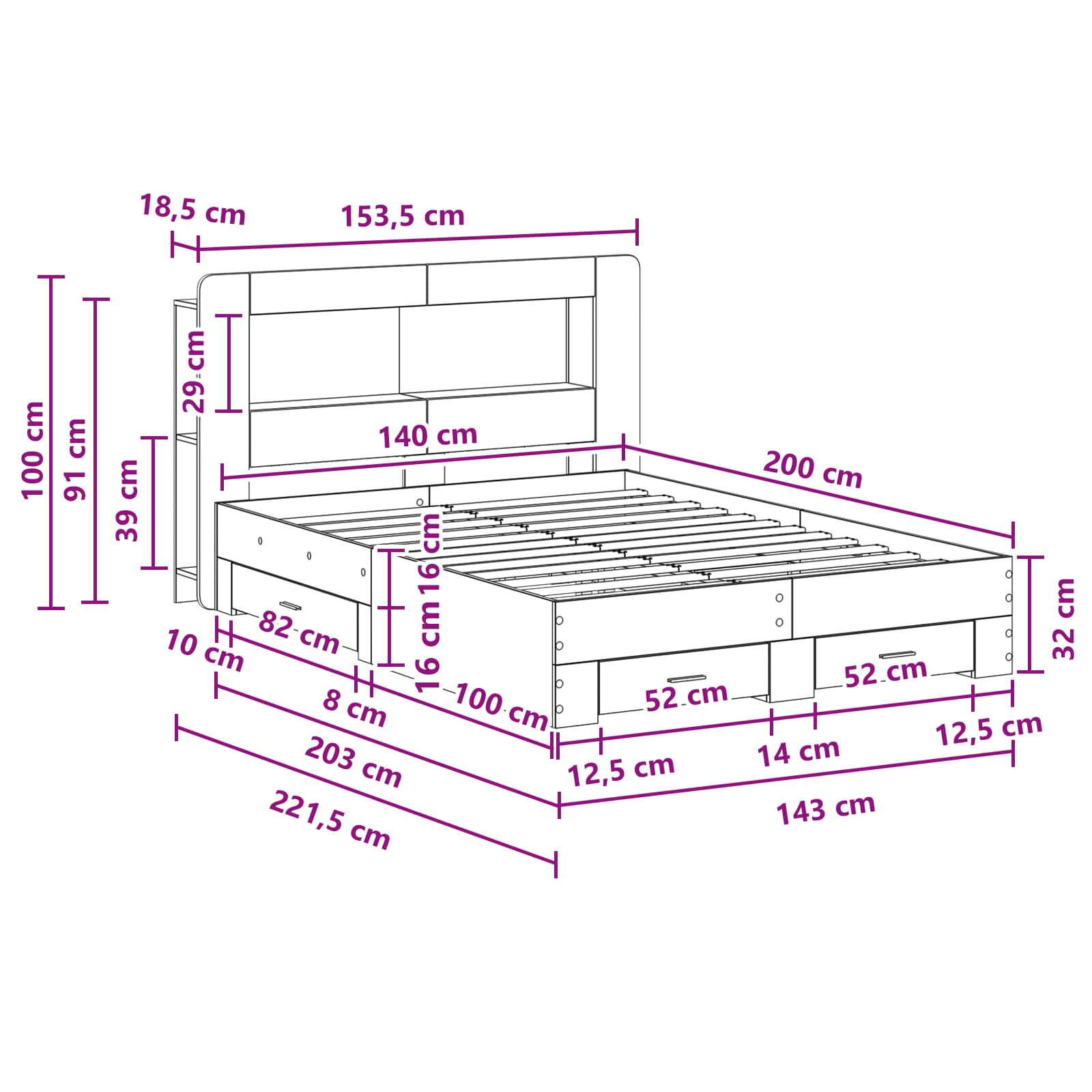 Bedframe met opslag Grijs Sonoma 140 x 200 cm Bewerkt hout is nu te koop bij PeponiXL, paradijselijk wonen!