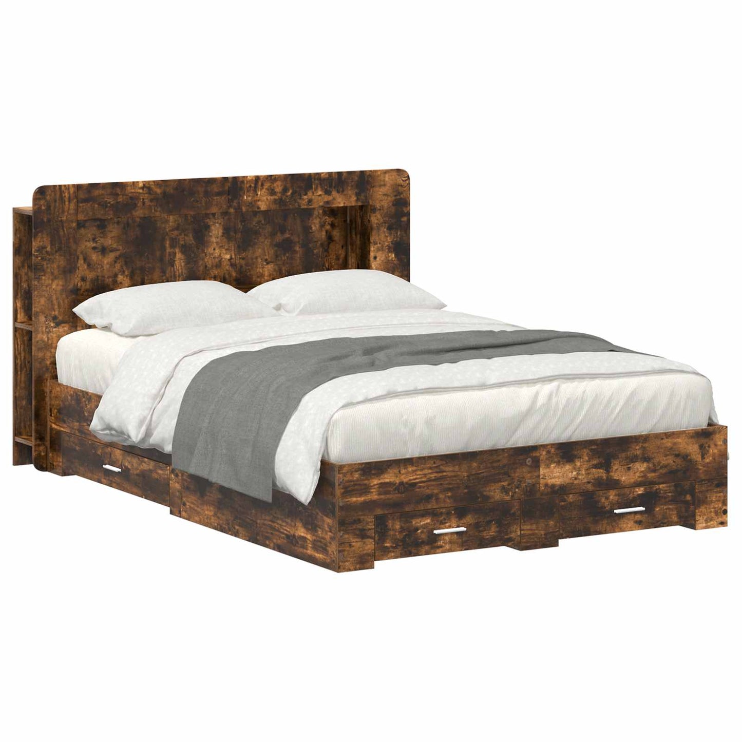 Bedframe met opslag Gerookt eiken 150 x 200 cm Bewerkt hout is nu te koop bij PeponiXL, paradijselijk wonen!