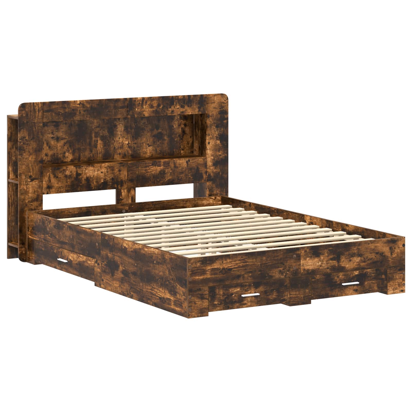 Bedframe met opslag Gerookt eiken 150 x 200 cm Bewerkt hout is nu te koop bij PeponiXL, paradijselijk wonen!
