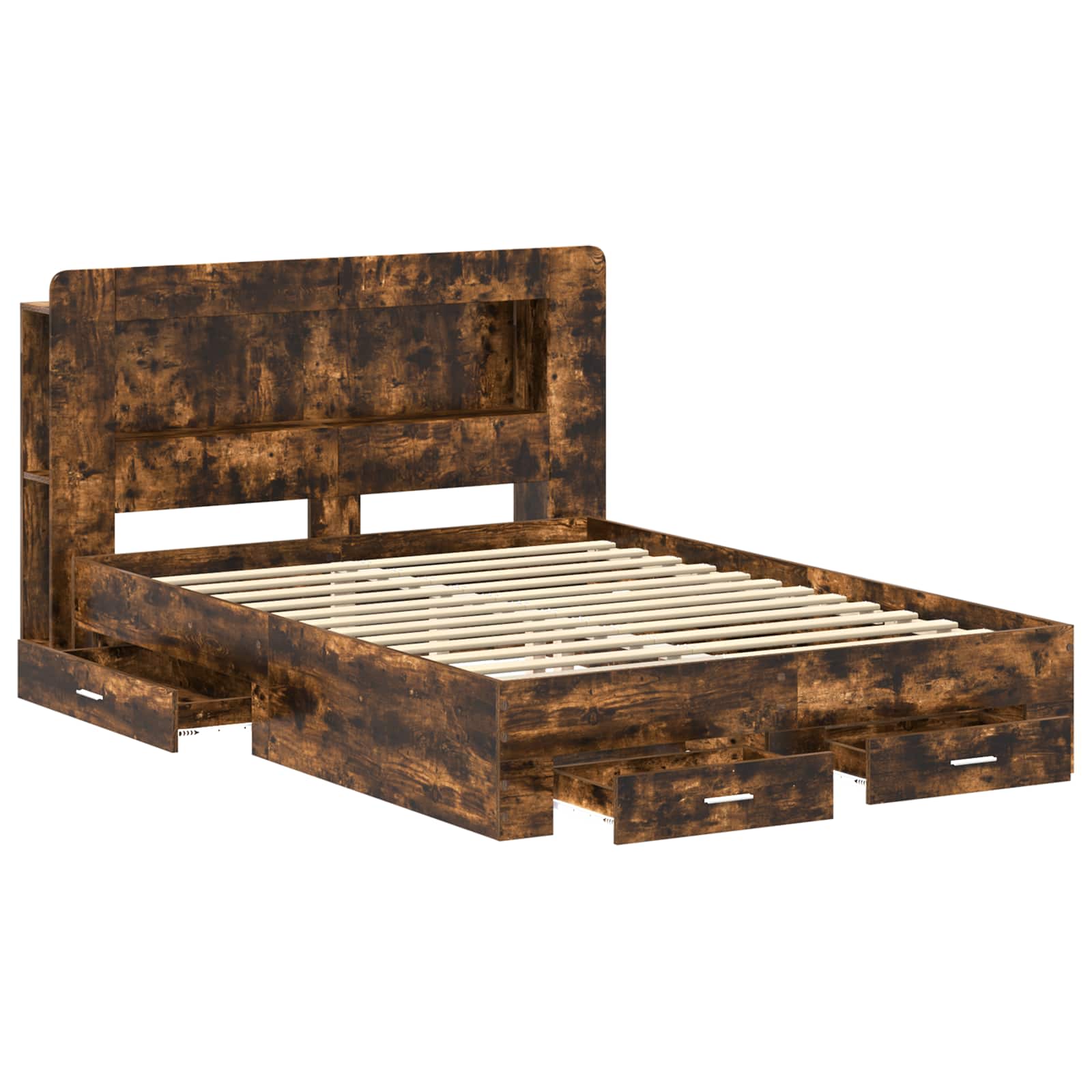 Bedframe met opslag Gerookt eiken 150 x 200 cm Bewerkt hout is nu te koop bij PeponiXL, paradijselijk wonen!