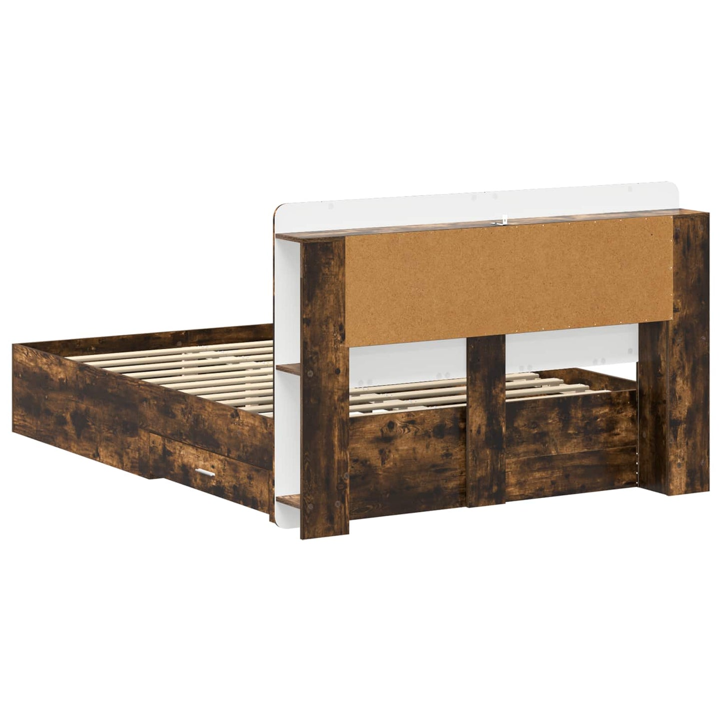 Bedframe met opslag Gerookt eiken 150 x 200 cm Bewerkt hout is nu te koop bij PeponiXL, paradijselijk wonen!