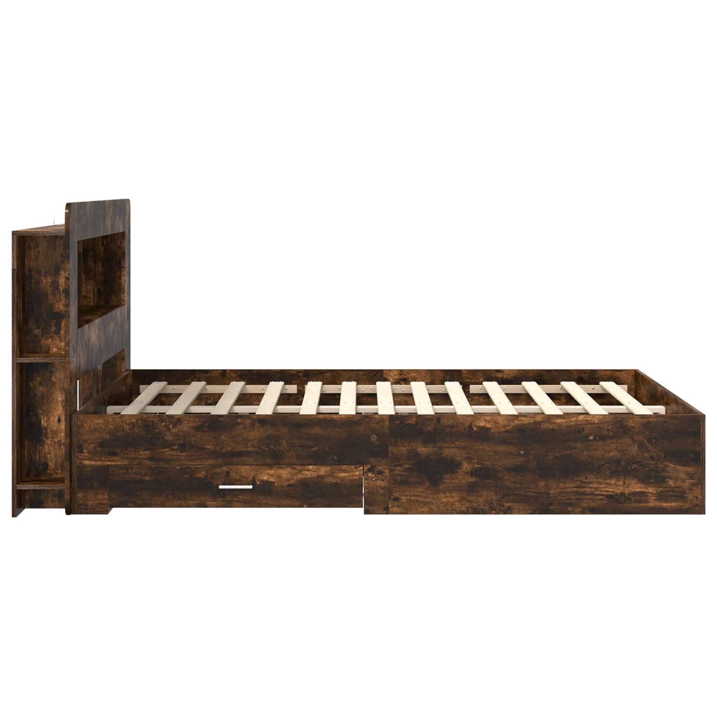 Bedframe met opslag Gerookt eiken 150 x 200 cm Bewerkt hout is nu te koop bij PeponiXL, paradijselijk wonen!