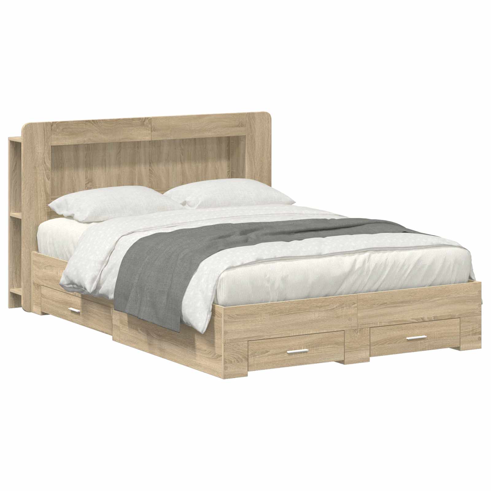 Bedframe met opslag Sonoma Eiken 150 x 200 cm Bewerkt hout is nu te koop bij PeponiXL, paradijselijk wonen!