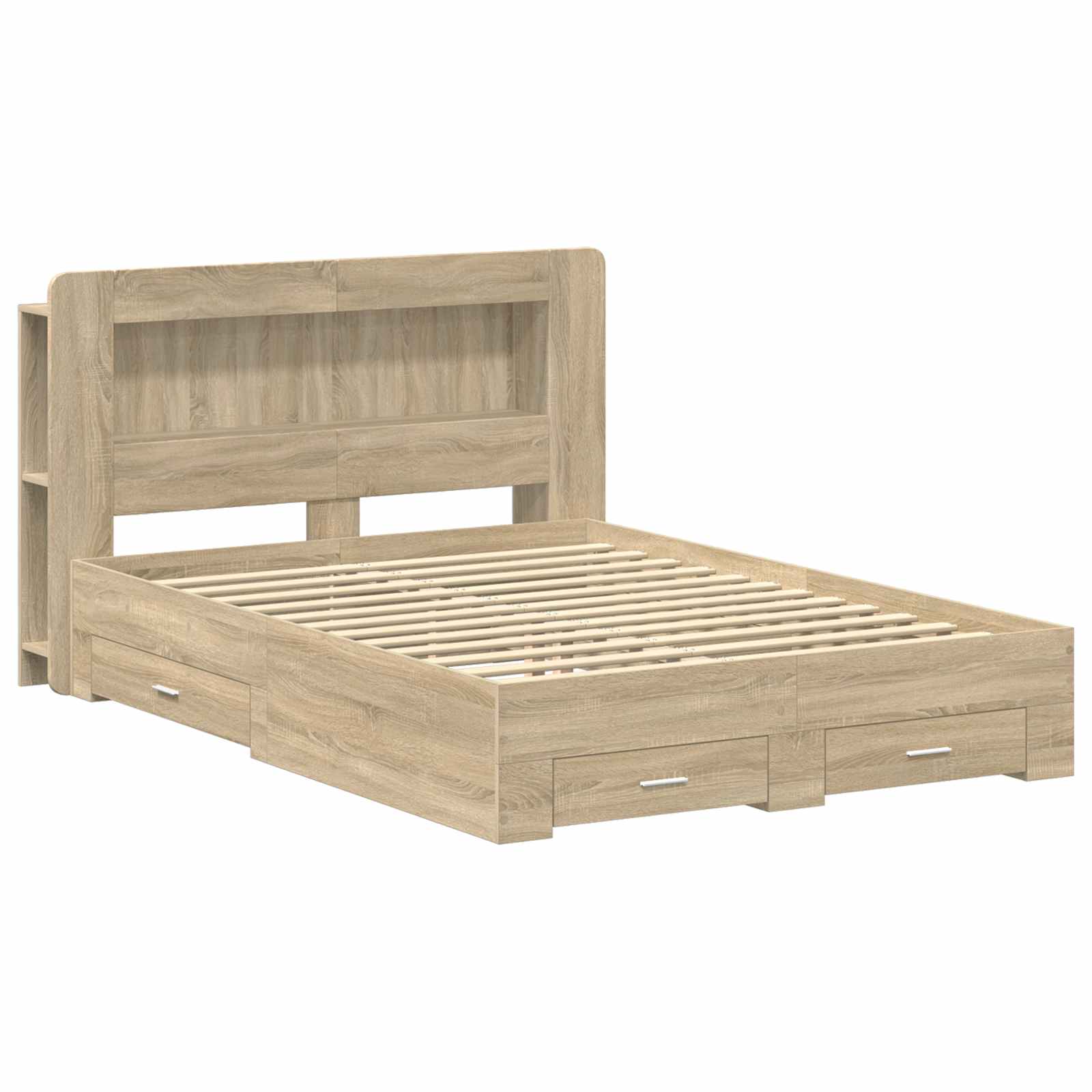 Bedframe met opslag Sonoma Eiken 150 x 200 cm Bewerkt hout is nu te koop bij PeponiXL, paradijselijk wonen!