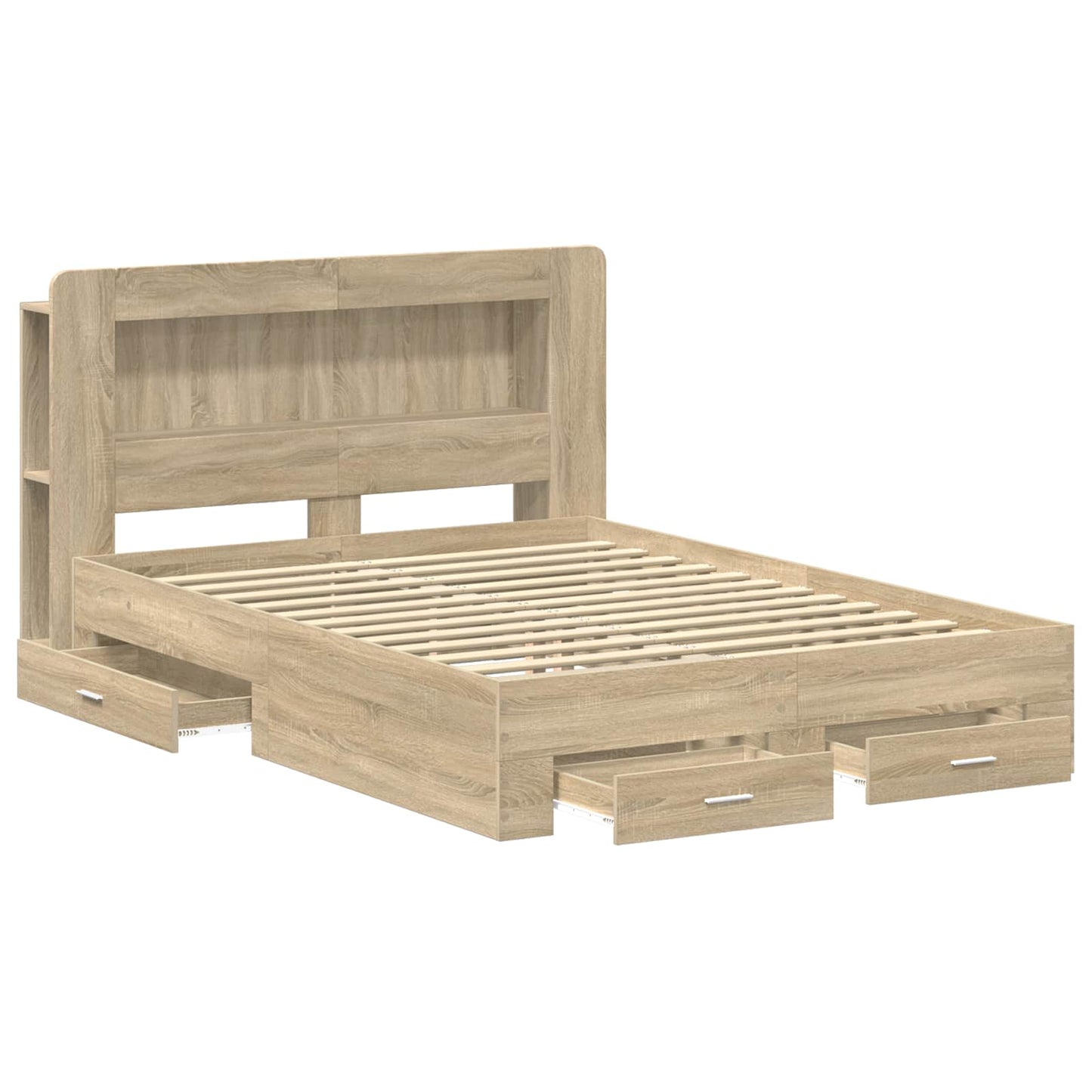 Bedframe met opslag Sonoma Eiken 150 x 200 cm Bewerkt hout is nu te koop bij PeponiXL, paradijselijk wonen!
