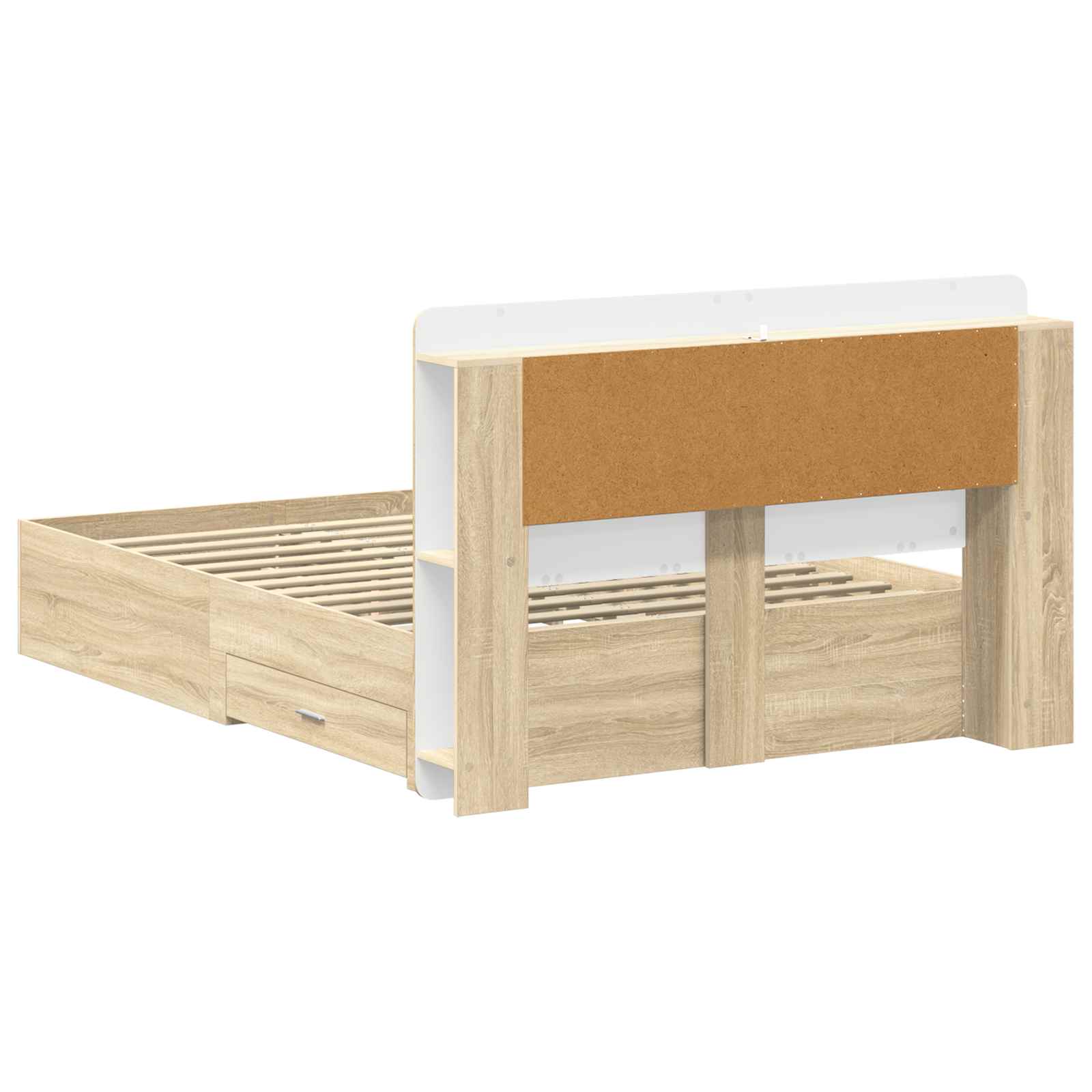 Bedframe met opslag Sonoma Eiken 150 x 200 cm Bewerkt hout is nu te koop bij PeponiXL, paradijselijk wonen!