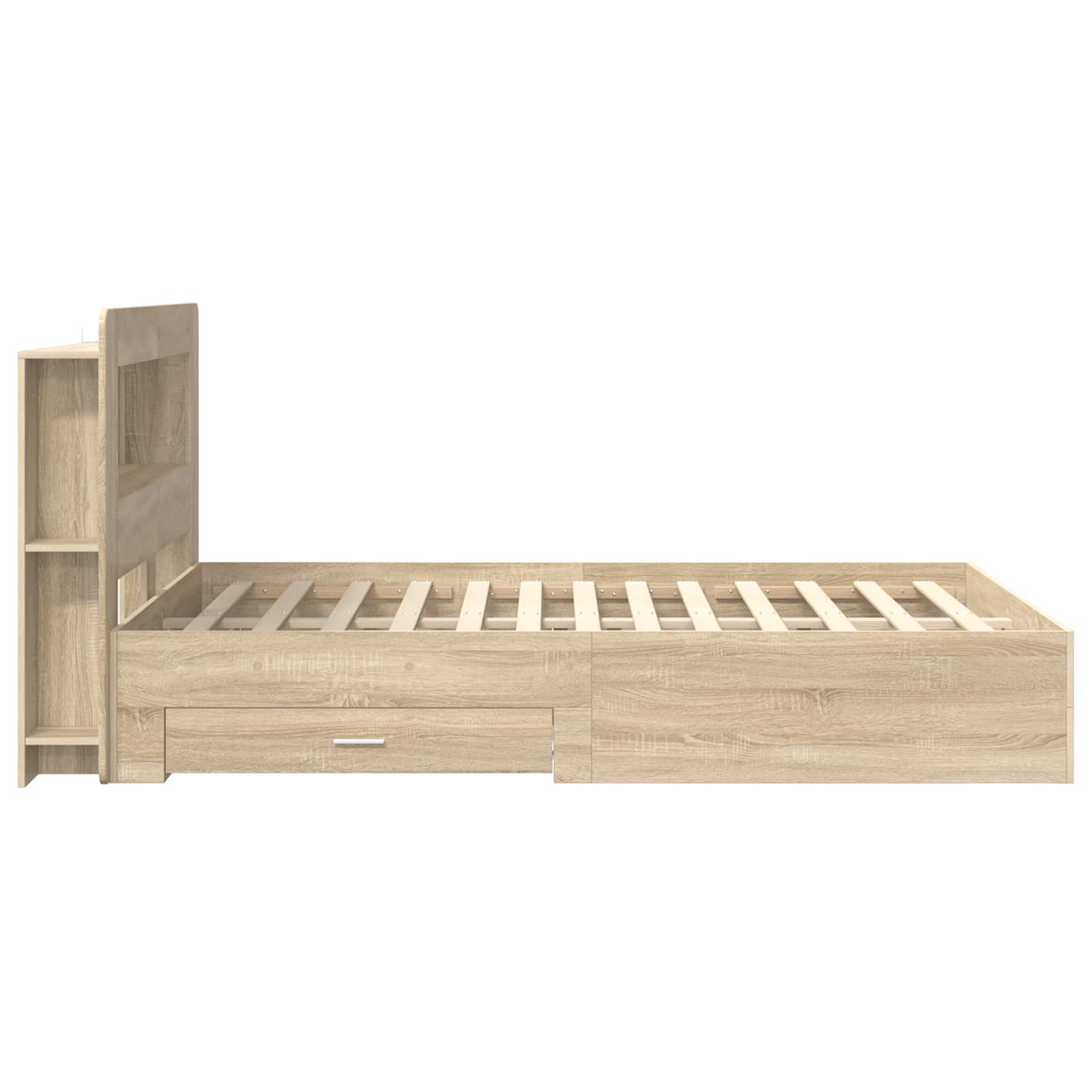 Bedframe met opslag Sonoma Eiken 150 x 200 cm Bewerkt hout is nu te koop bij PeponiXL, paradijselijk wonen!