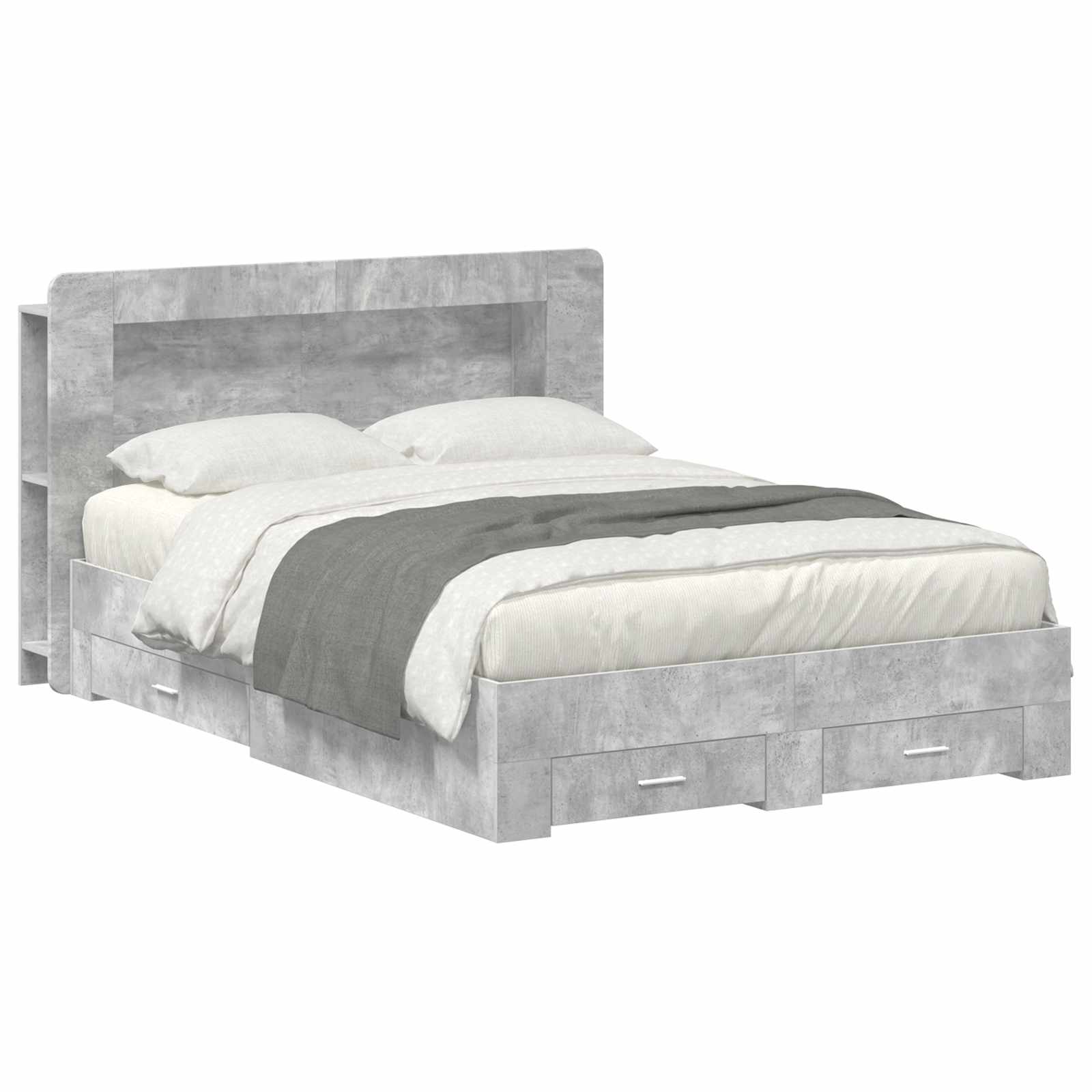 Bedframe met opslag Betongrijs 160 x 200 cm Bewerkt hout is nu te koop bij PeponiXL, paradijselijk wonen!