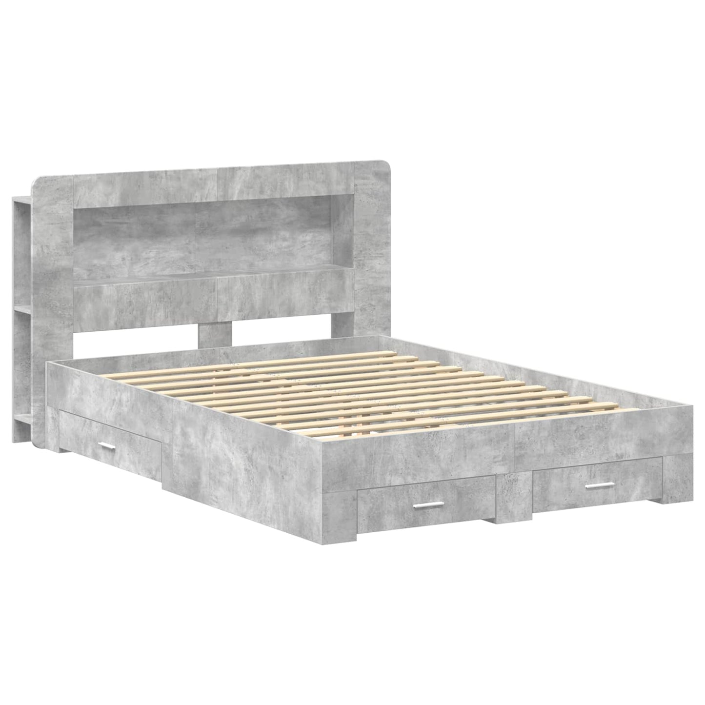 Bedframe met opslag Betongrijs 160 x 200 cm Bewerkt hout is nu te koop bij PeponiXL, paradijselijk wonen!
