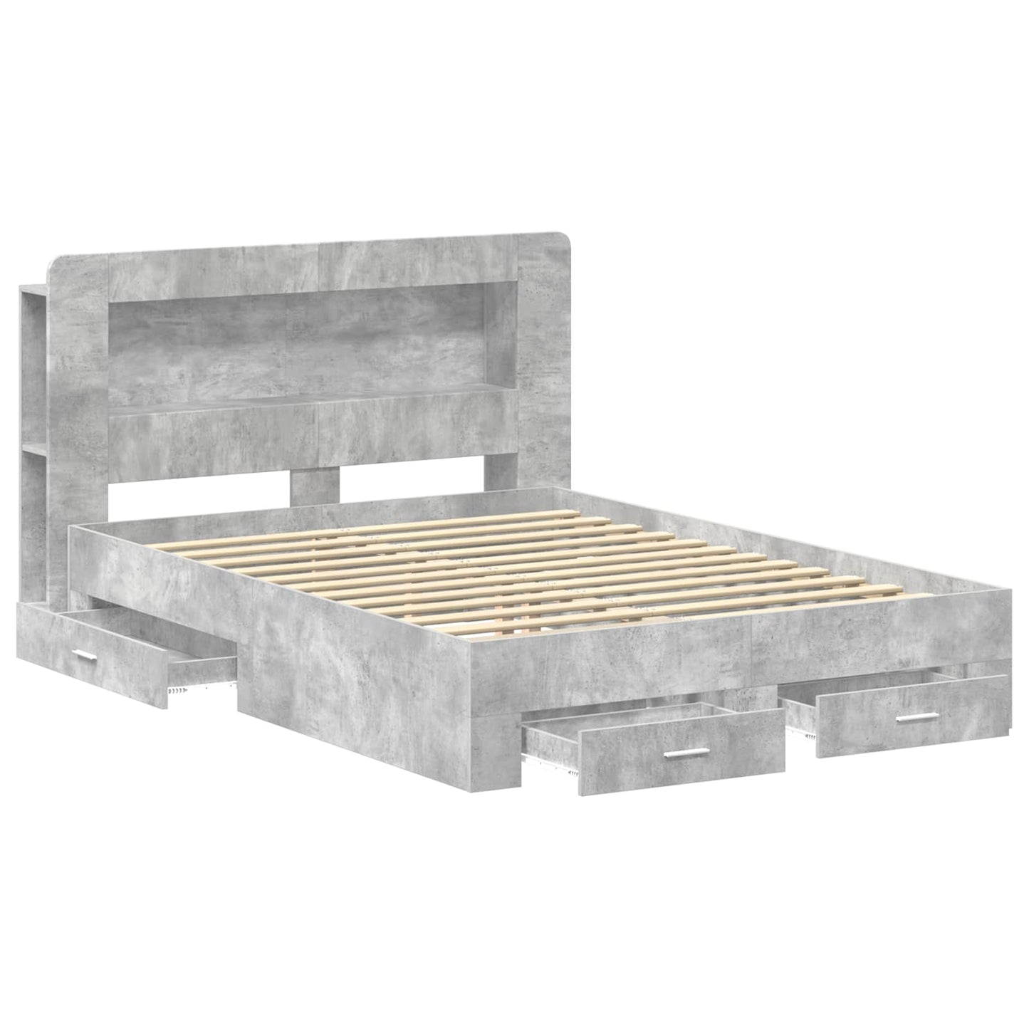Bedframe met opslag Betongrijs 160 x 200 cm Bewerkt hout is nu te koop bij PeponiXL, paradijselijk wonen!