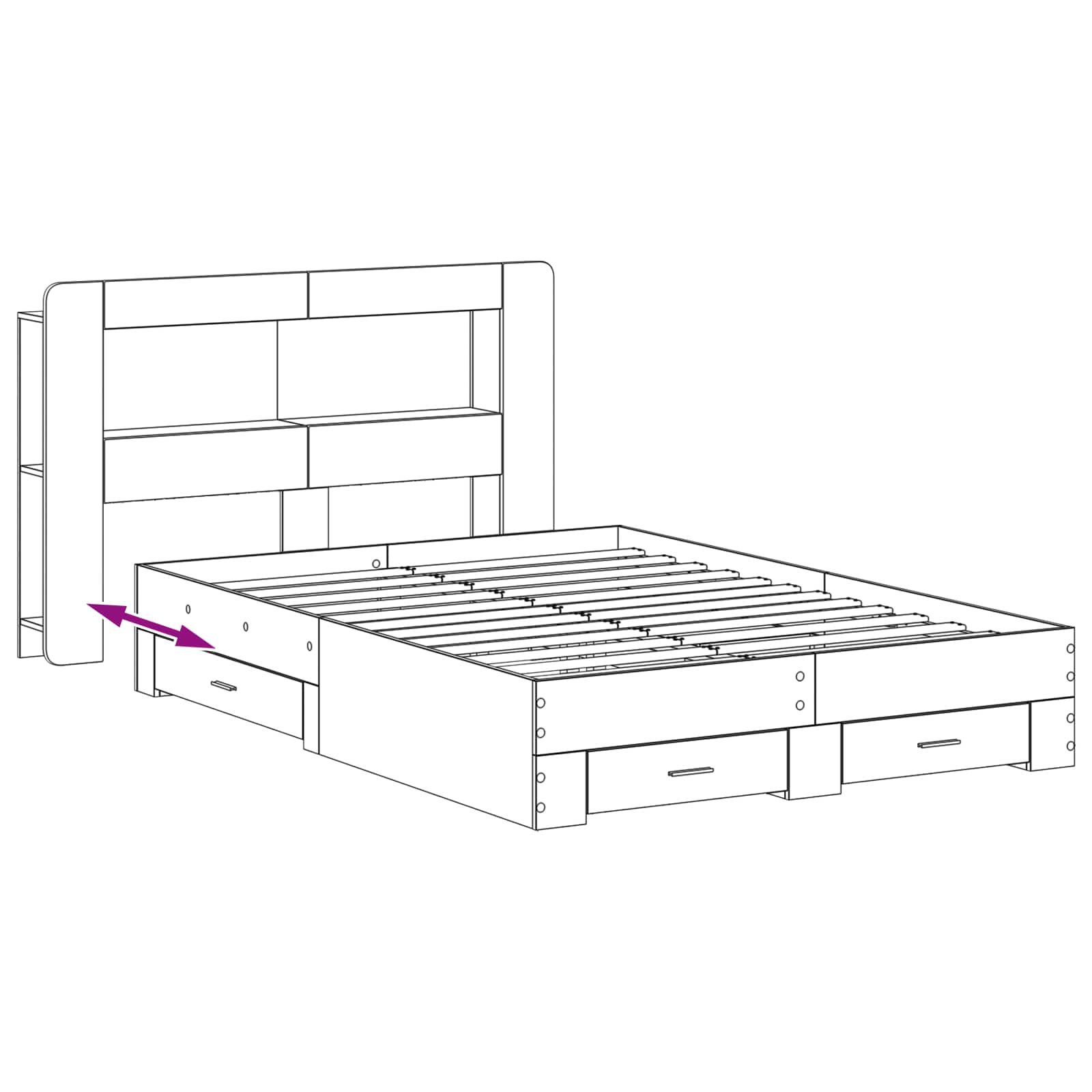 Bedframe met opslag Betongrijs 160 x 200 cm Bewerkt hout is nu te koop bij PeponiXL, paradijselijk wonen!