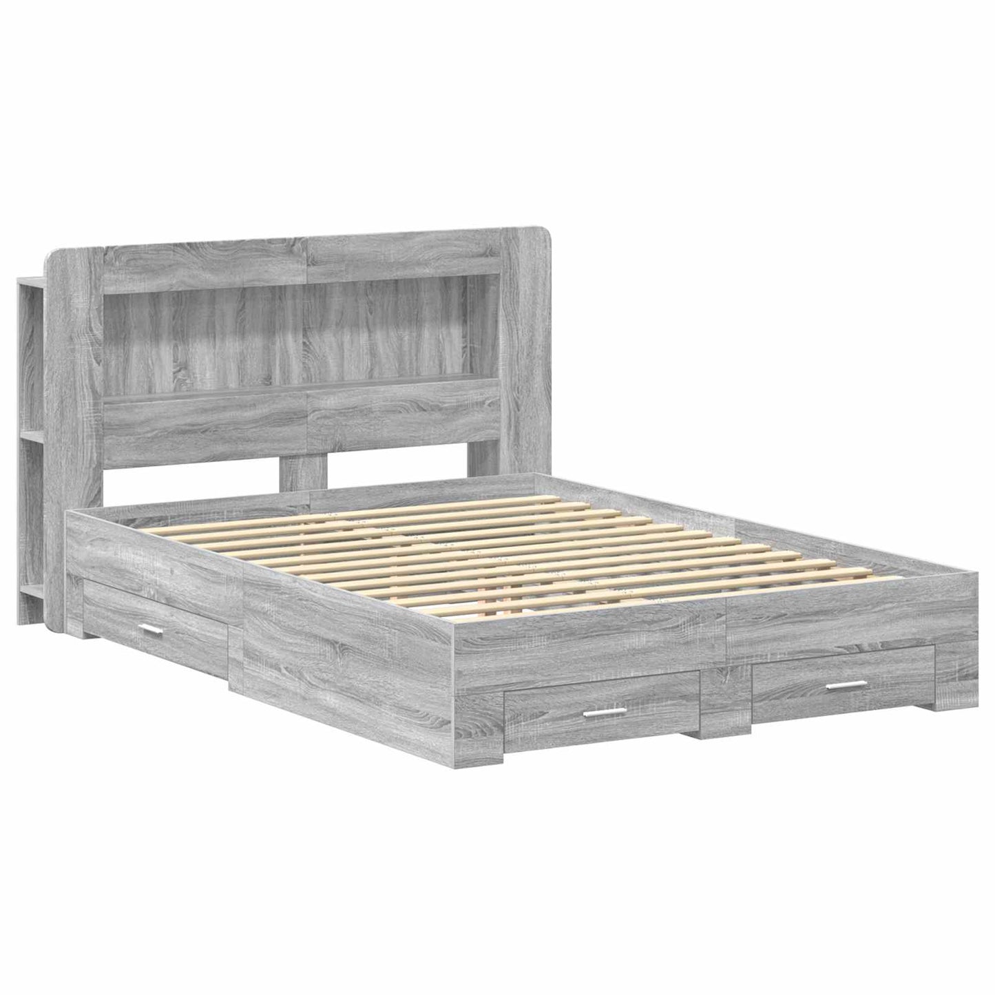 Bedframe met opslag Grijs Sonoma 160 x 200 cm Bewerkt hout is nu te koop bij PeponiXL, paradijselijk wonen!