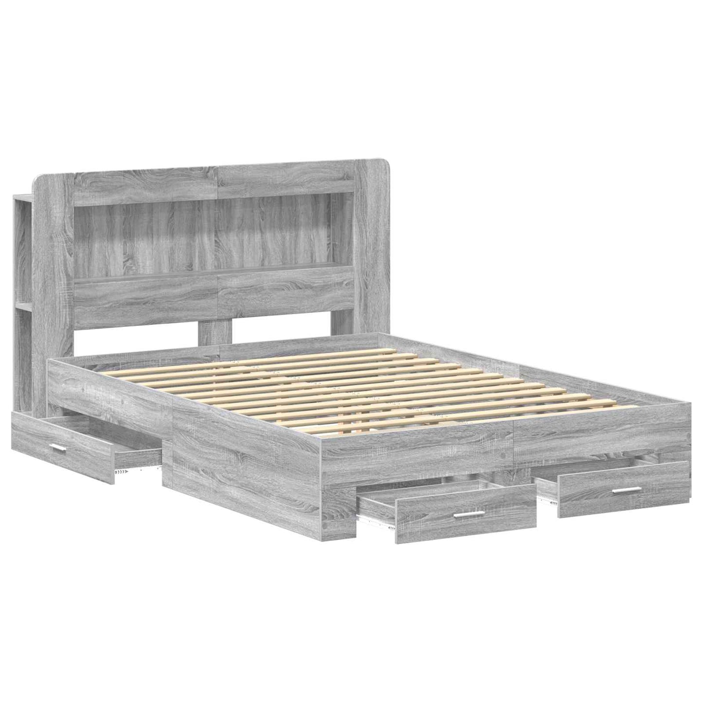 Bedframe met opslag Grijs Sonoma 160 x 200 cm Bewerkt hout is nu te koop bij PeponiXL, paradijselijk wonen!