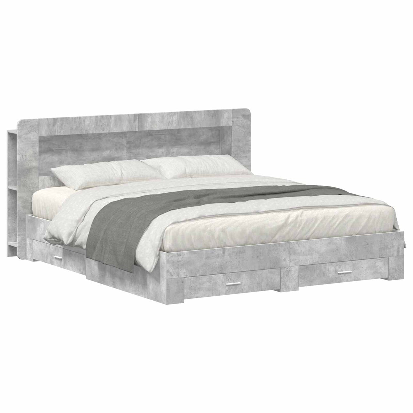 Bedframe met opslag Betongrijs 200 x 200 cm Bewerkt hout is nu te koop bij PeponiXL, paradijselijk wonen!