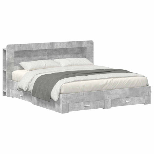 Bedframe met opslag Betongrijs 200 x 200 cm Bewerkt hout is nu te koop bij PeponiXL, paradijselijk wonen!