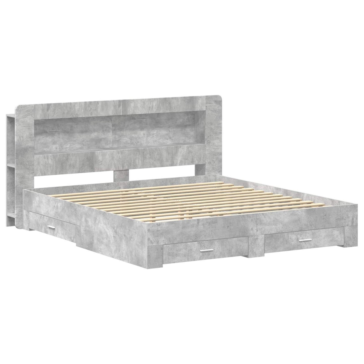 Bedframe met opslag Betongrijs 200 x 200 cm Bewerkt hout is nu te koop bij PeponiXL, paradijselijk wonen!