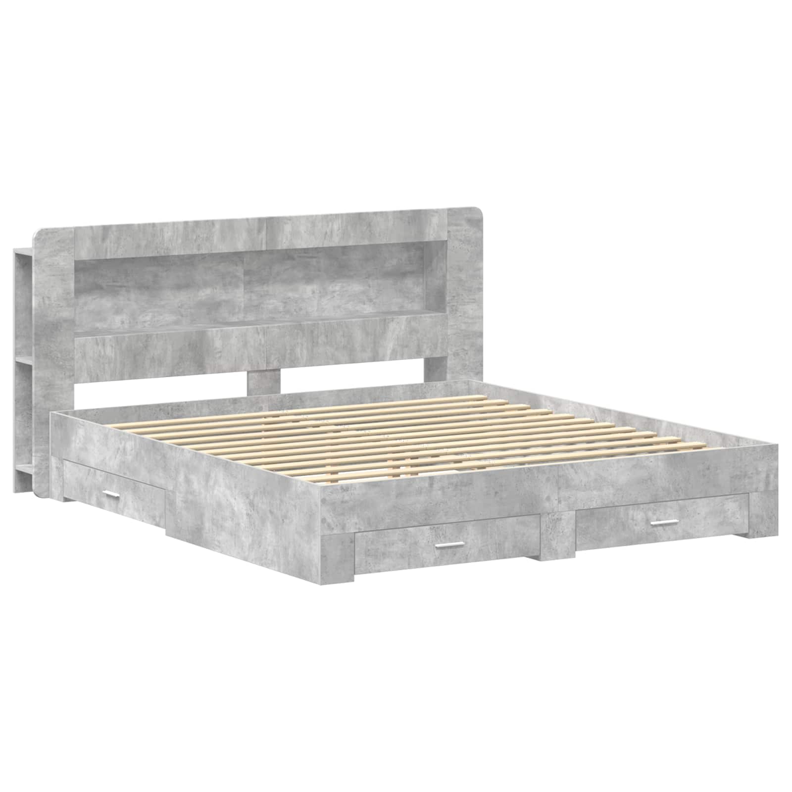 Bedframe met opslag Betongrijs 200 x 200 cm Bewerkt hout is nu te koop bij PeponiXL, paradijselijk wonen!