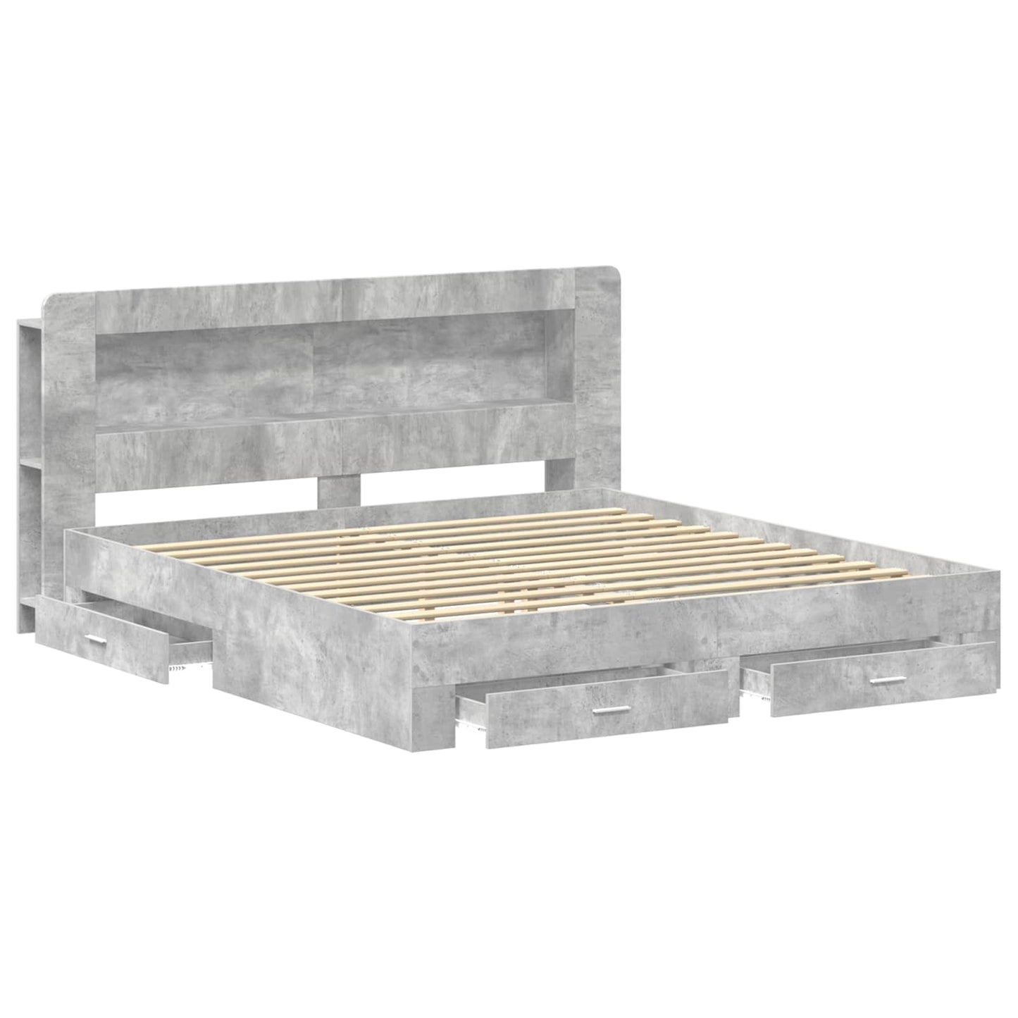 Bedframe met opslag Betongrijs 200 x 200 cm Bewerkt hout is nu te koop bij PeponiXL, paradijselijk wonen!