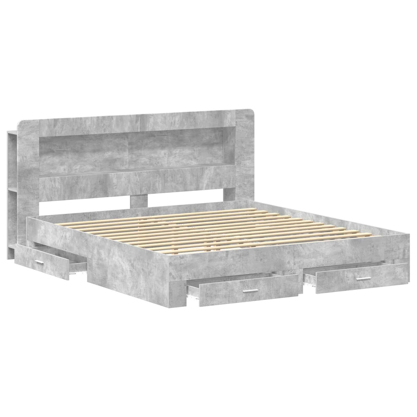 Bedframe met opslag Betongrijs 200 x 200 cm Bewerkt hout is nu te koop bij PeponiXL, paradijselijk wonen!