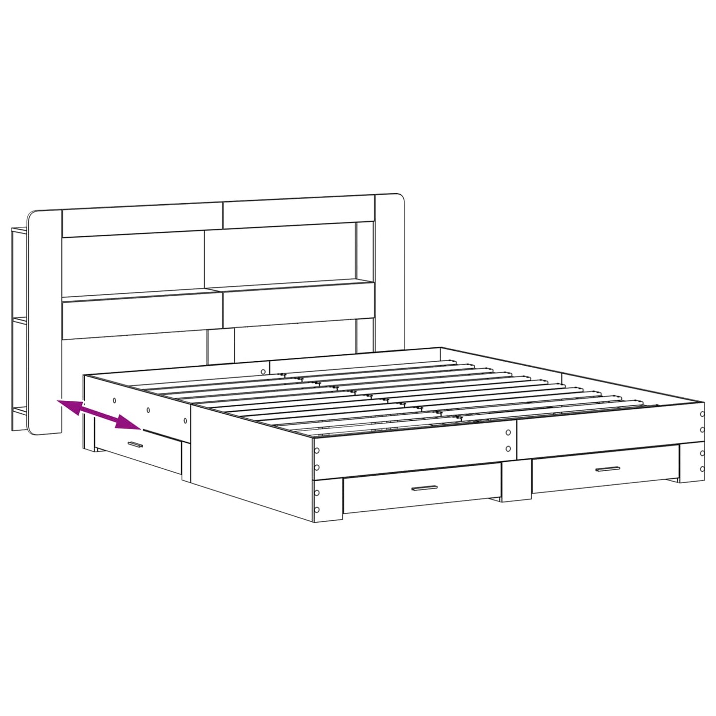 Bedframe met opslag Betongrijs 200 x 200 cm Bewerkt hout is nu te koop bij PeponiXL, paradijselijk wonen!