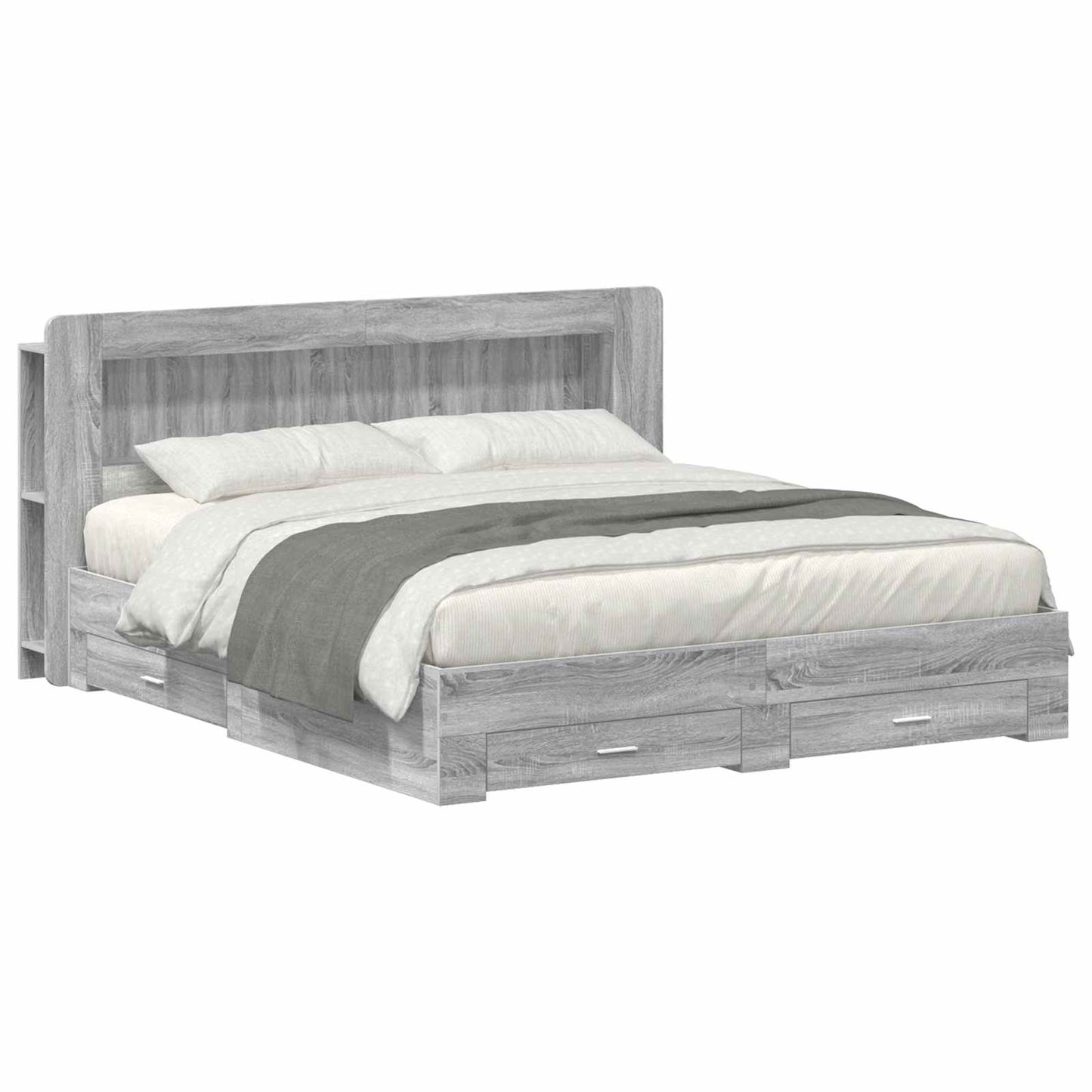 Bedframe met opslag Grijs Sonoma 200 x 200 cm Bewerkt hout is nu te koop bij PeponiXL, paradijselijk wonen!