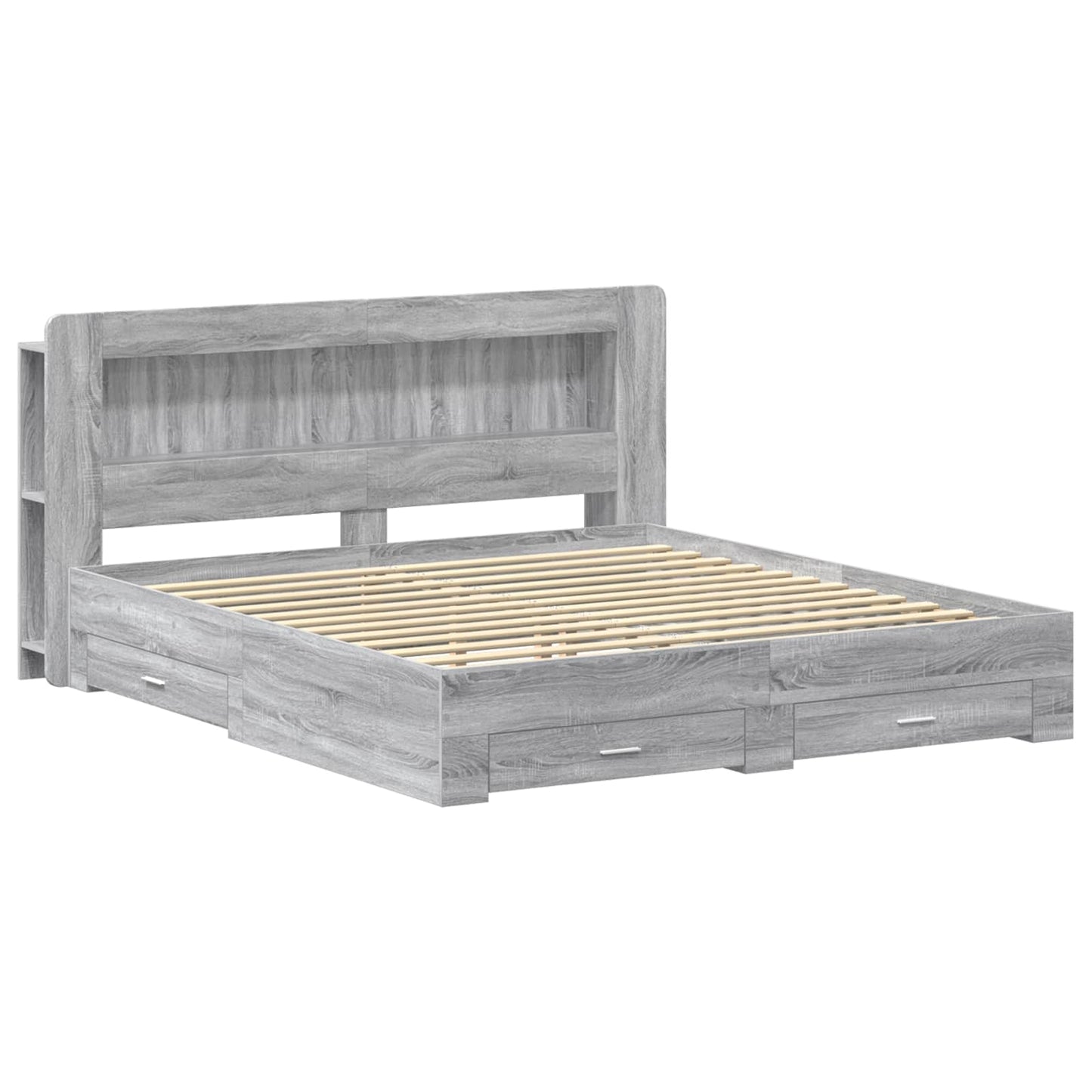 Bedframe met opslag Grijs Sonoma 200 x 200 cm Bewerkt hout is nu te koop bij PeponiXL, paradijselijk wonen!