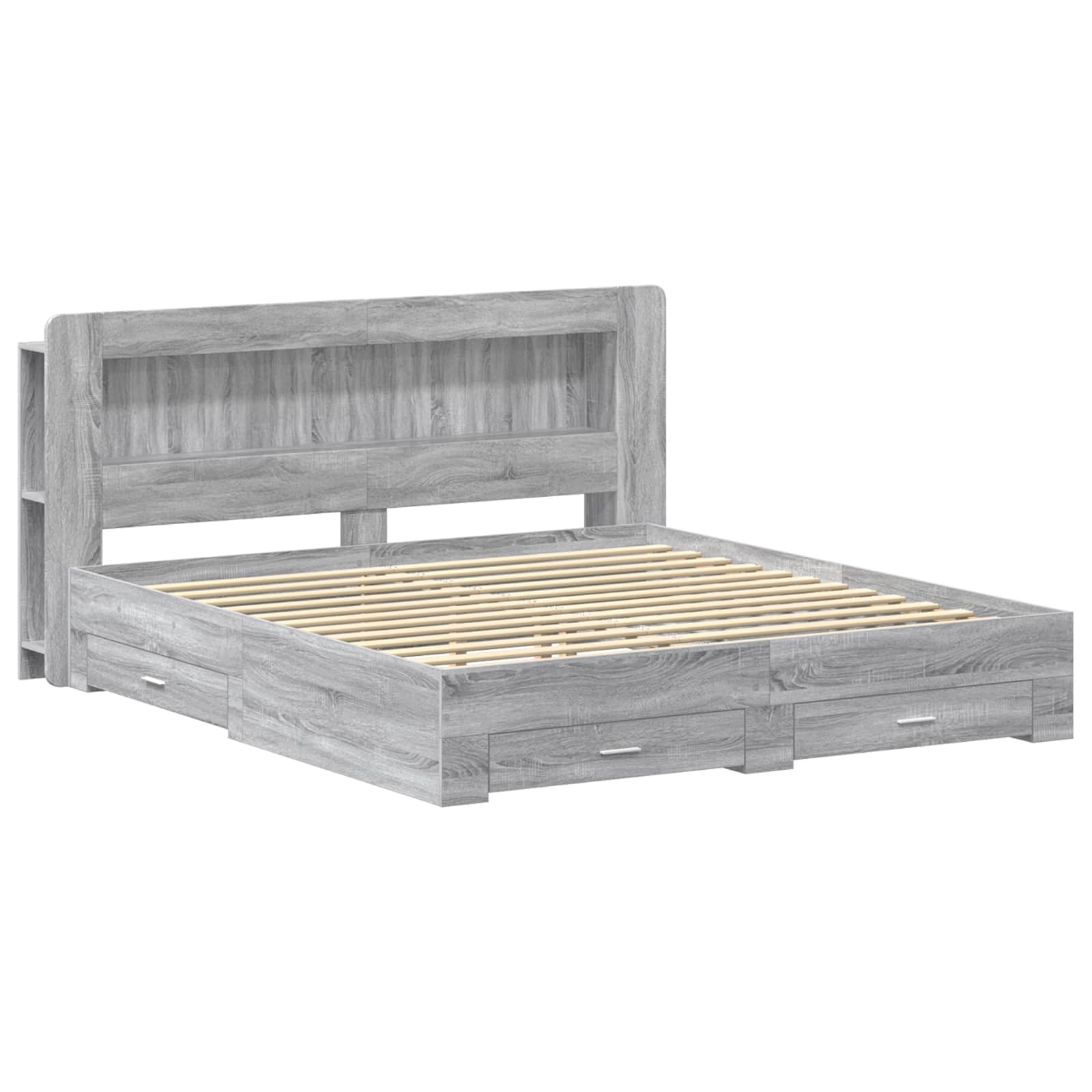 Bedframe met opslag Grijs Sonoma 200 x 200 cm Bewerkt hout is nu te koop bij PeponiXL, paradijselijk wonen!