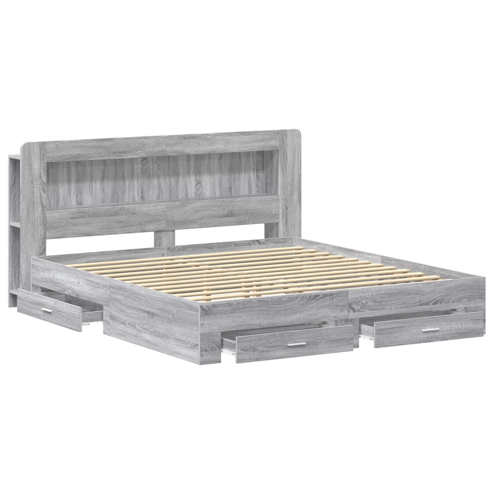 Bedframe met opslag Grijs Sonoma 200 x 200 cm Bewerkt hout is nu te koop bij PeponiXL, paradijselijk wonen!