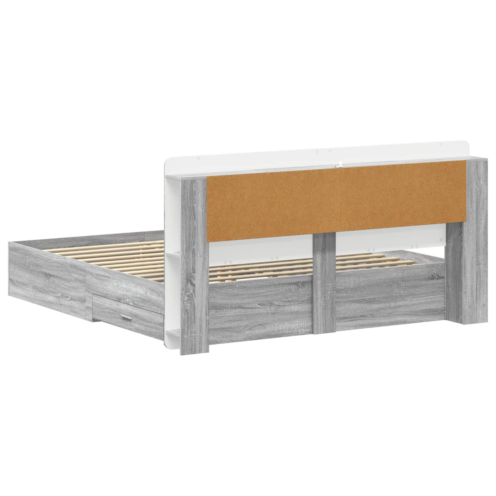 Bedframe met opslag Grijs Sonoma 200 x 200 cm Bewerkt hout is nu te koop bij PeponiXL, paradijselijk wonen!