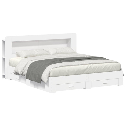 Bedframe met opslag Wit 200 x 200 cm Bewerkt hout is nu te koop bij PeponiXL, paradijselijk wonen!