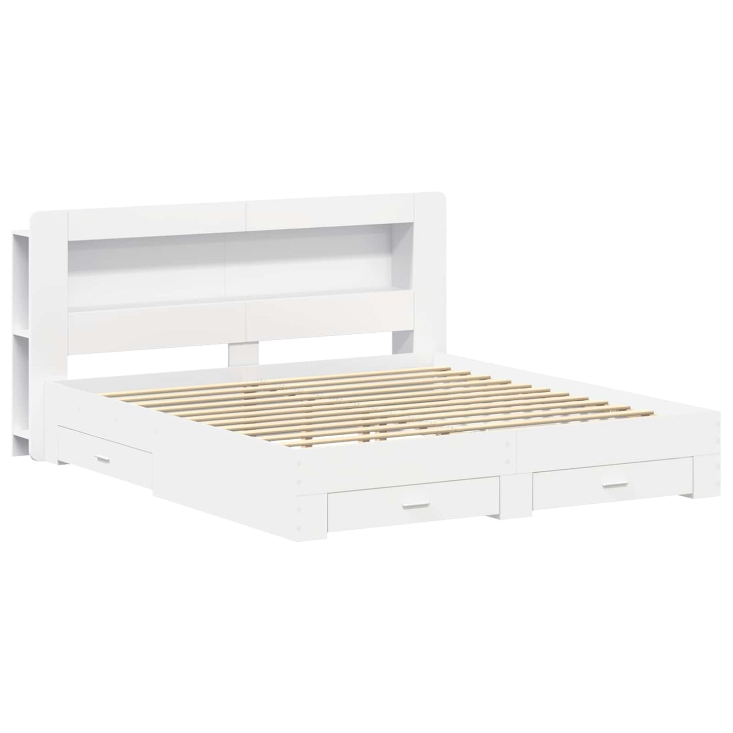 Bedframe met opslag Wit 200 x 200 cm Bewerkt hout is nu te koop bij PeponiXL, paradijselijk wonen!