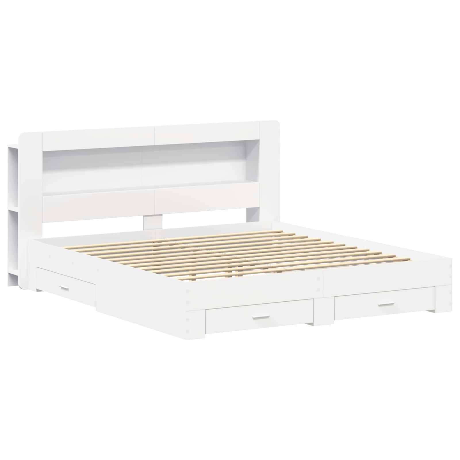 Bedframe met opslag Wit 200 x 200 cm Bewerkt hout is nu te koop bij PeponiXL, paradijselijk wonen!