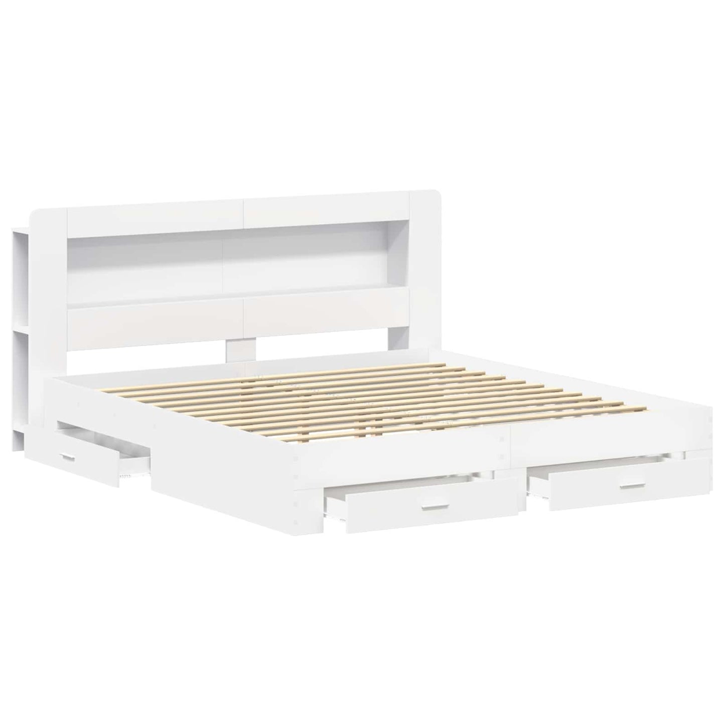 Bedframe met opslag Wit 200 x 200 cm Bewerkt hout is nu te koop bij PeponiXL, paradijselijk wonen!