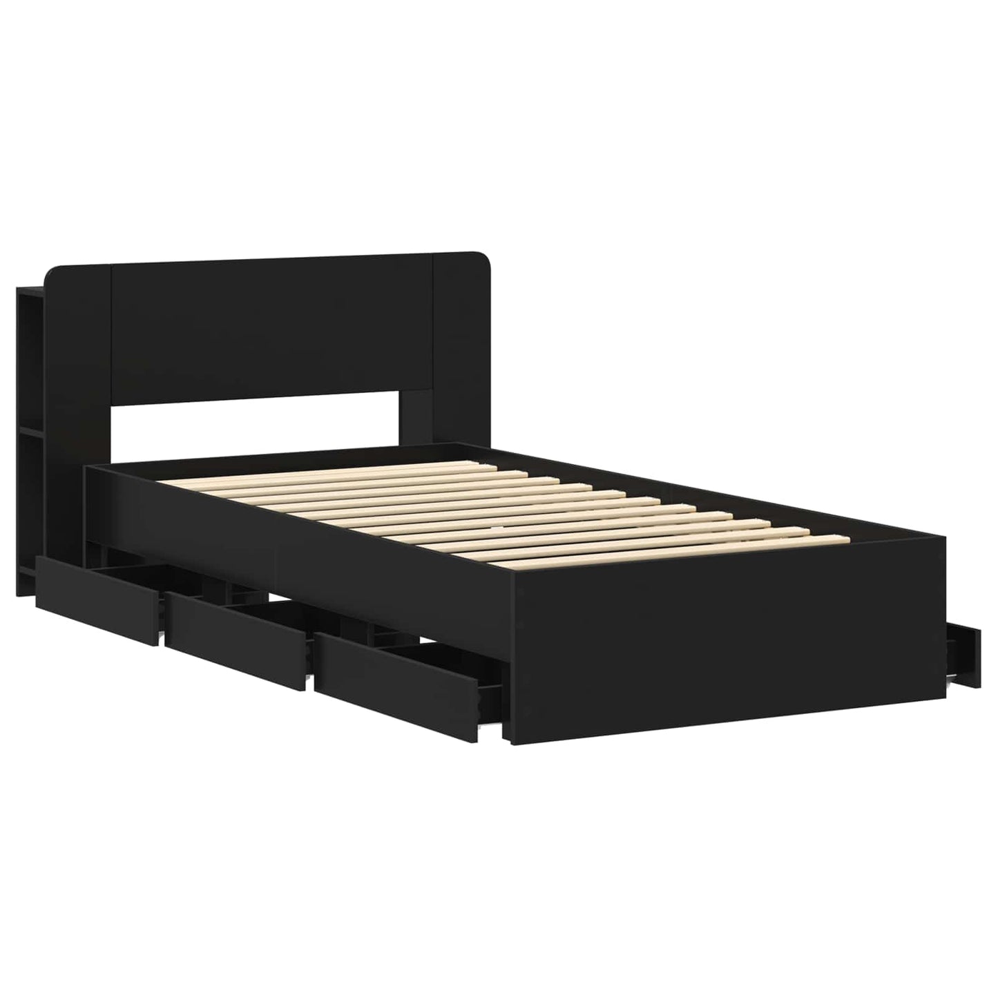 Bedframe met opslag Zwart 75 x 190 cm Bewerkt hout is nu te koop bij PeponiXL, paradijselijk wonen!