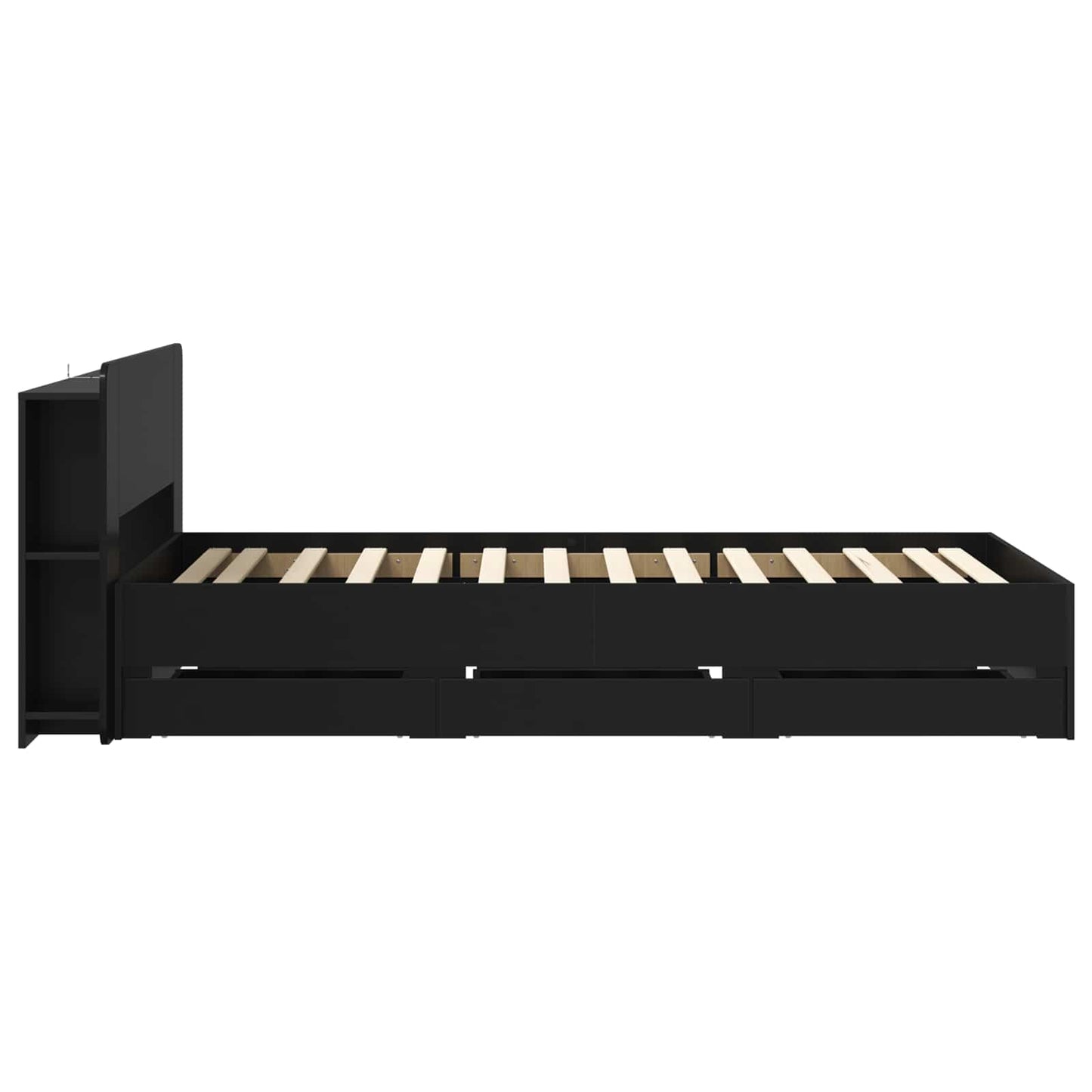 Bedframe met opslag Zwart 75 x 190 cm Bewerkt hout is nu te koop bij PeponiXL, paradijselijk wonen!