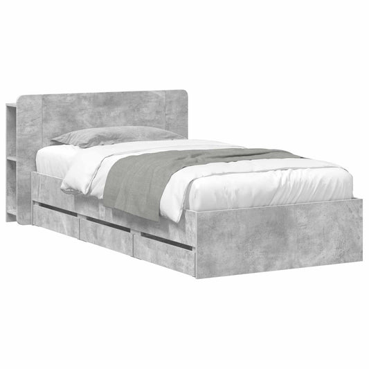 Bedframe met opslag Betongrijs 75 x 190 cm Bewerkt hout is nu te koop bij PeponiXL, paradijselijk wonen!