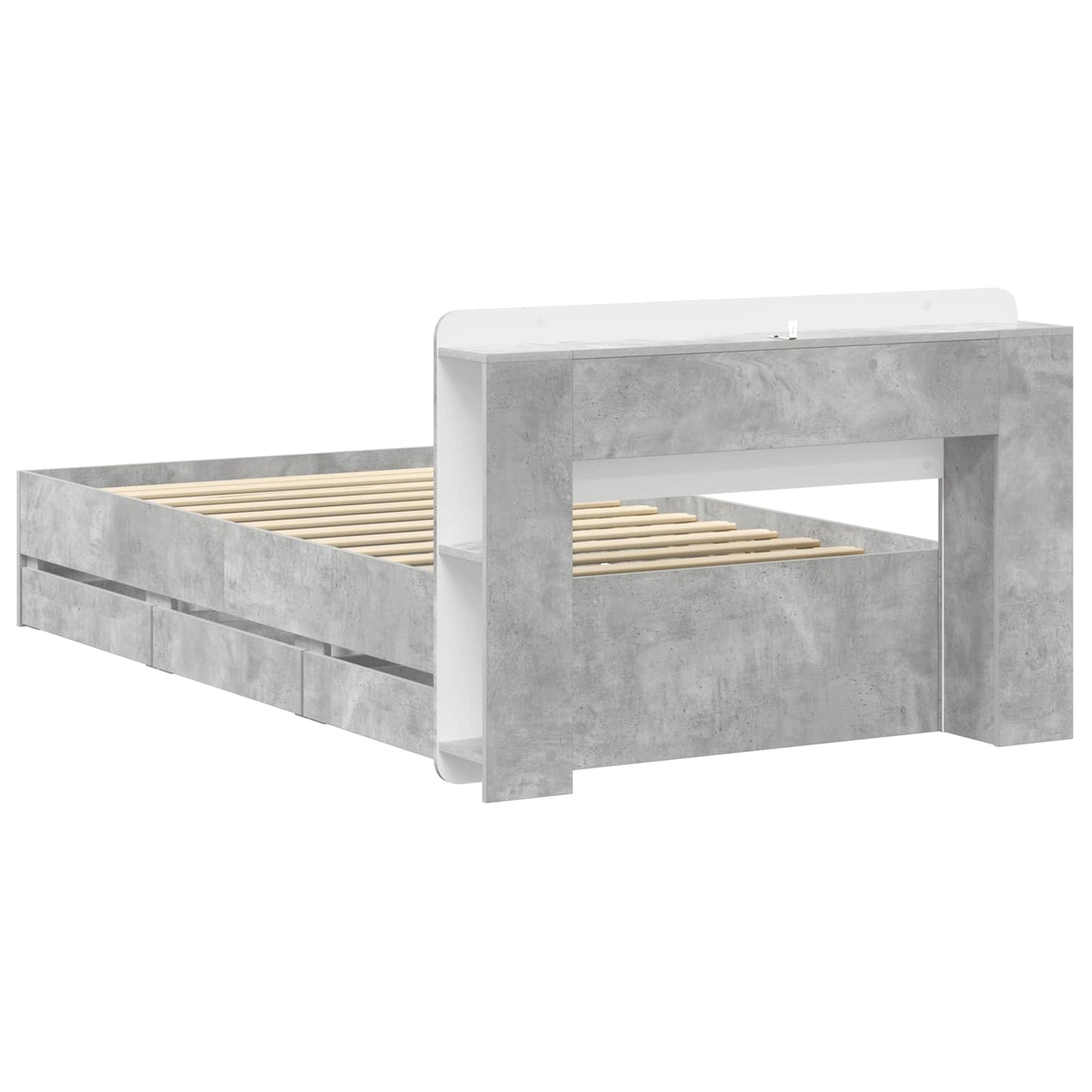 Bedframe met opslag Betongrijs 75 x 190 cm Bewerkt hout is nu te koop bij PeponiXL, paradijselijk wonen!