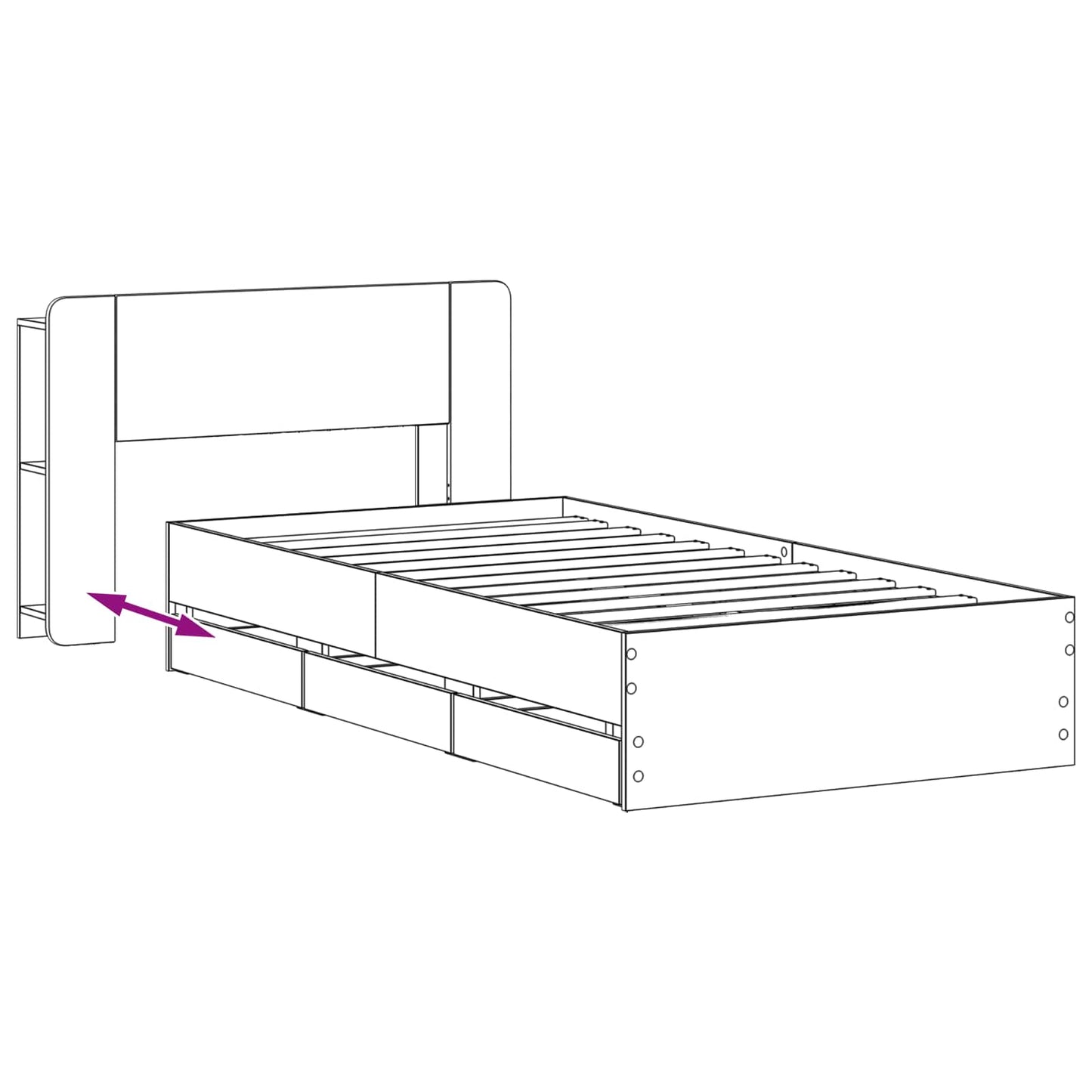 Bedframe met opslag Betongrijs 75 x 190 cm Bewerkt hout is nu te koop bij PeponiXL, paradijselijk wonen!
