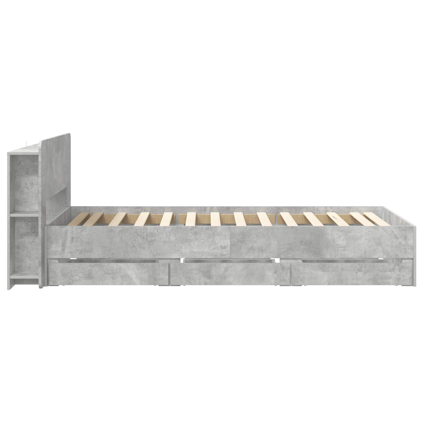 Bedframe met opslag Betongrijs 75 x 190 cm Bewerkt hout is nu te koop bij PeponiXL, paradijselijk wonen!