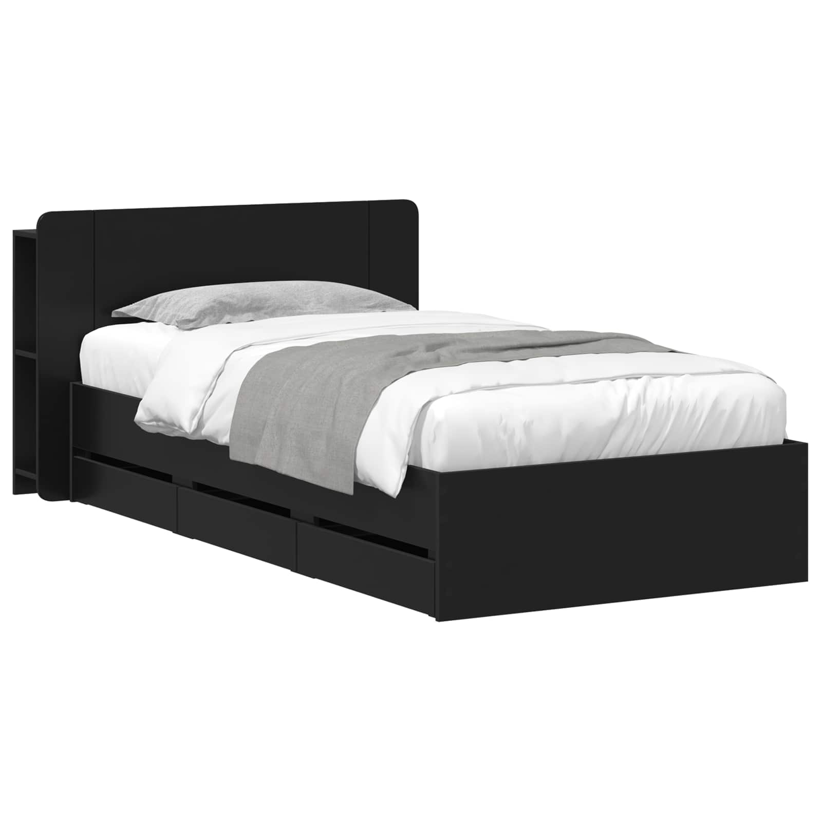 Bedframe met opslag Zwart 90 x 190 cm Bewerkt hout is nu te koop bij PeponiXL, paradijselijk wonen!