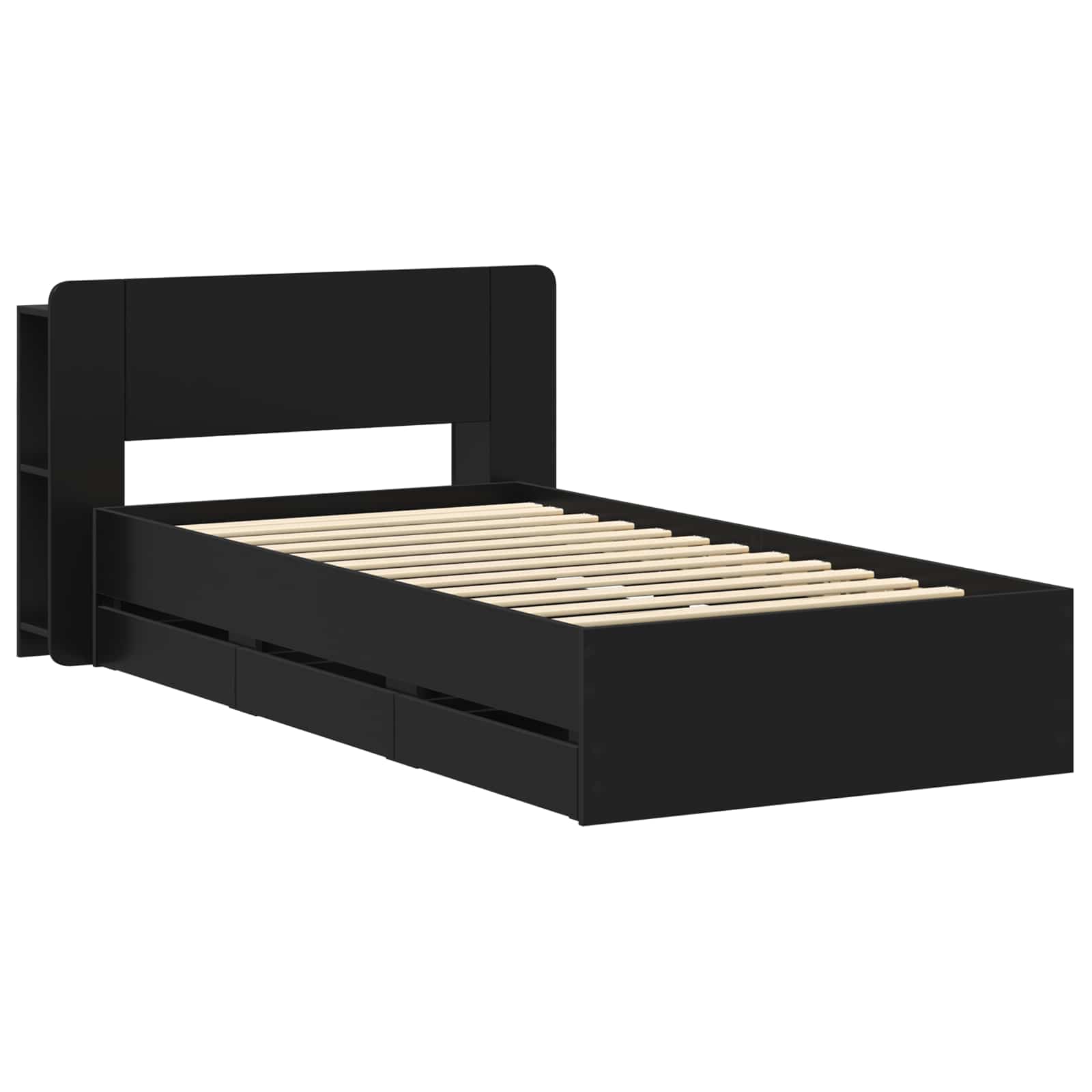Bedframe met opslag Zwart 90 x 190 cm Bewerkt hout is nu te koop bij PeponiXL, paradijselijk wonen!