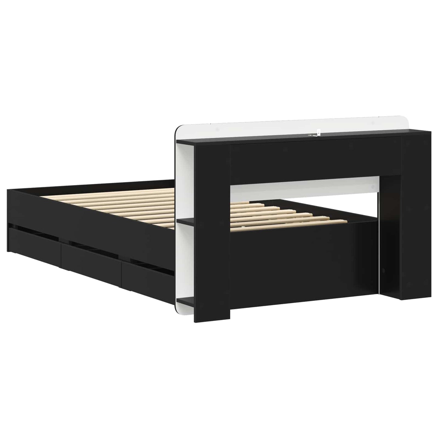 Bedframe met opslag Zwart 90 x 190 cm Bewerkt hout is nu te koop bij PeponiXL, paradijselijk wonen!