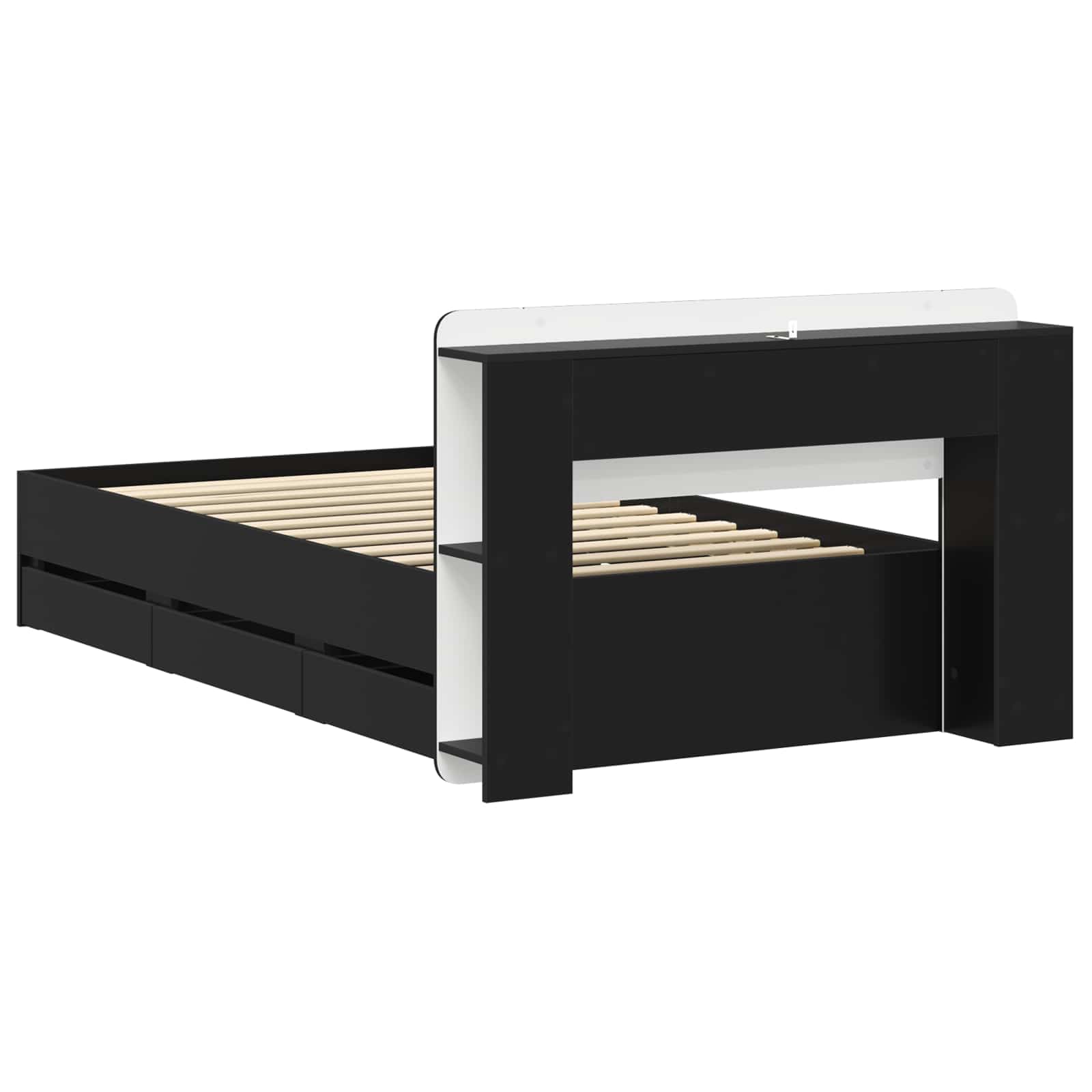 Bedframe met opslag Zwart 90 x 190 cm Bewerkt hout is nu te koop bij PeponiXL, paradijselijk wonen!