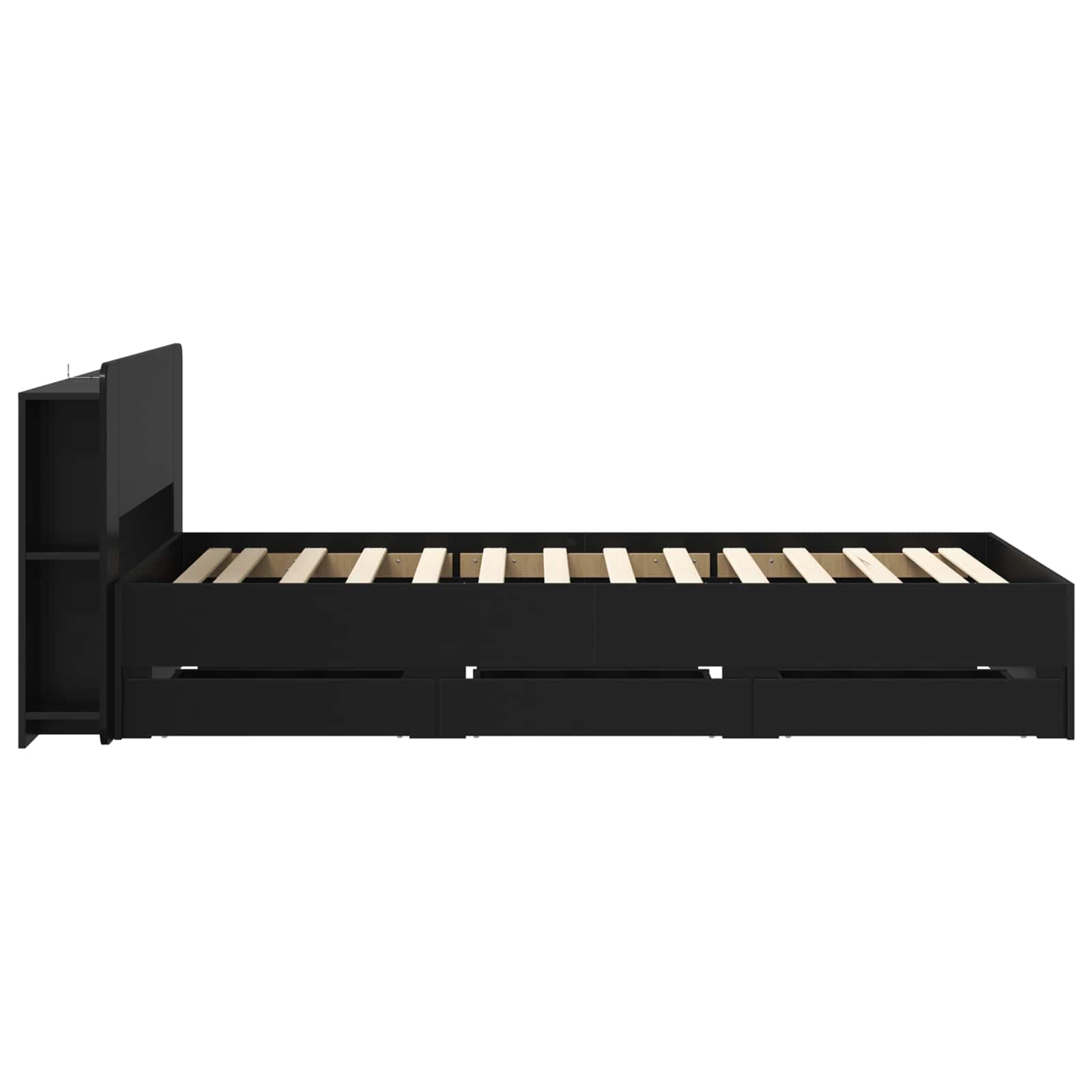 Bedframe met opslag Zwart 90 x 190 cm Bewerkt hout is nu te koop bij PeponiXL, paradijselijk wonen!