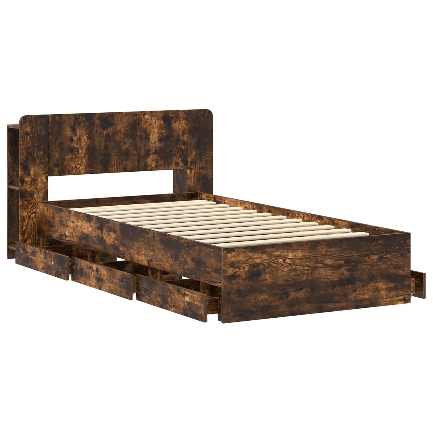 Bedframe met opslag Gerookt eiken 90 x 190 cm Bewerkt hout is nu te koop bij PeponiXL, paradijselijk wonen!